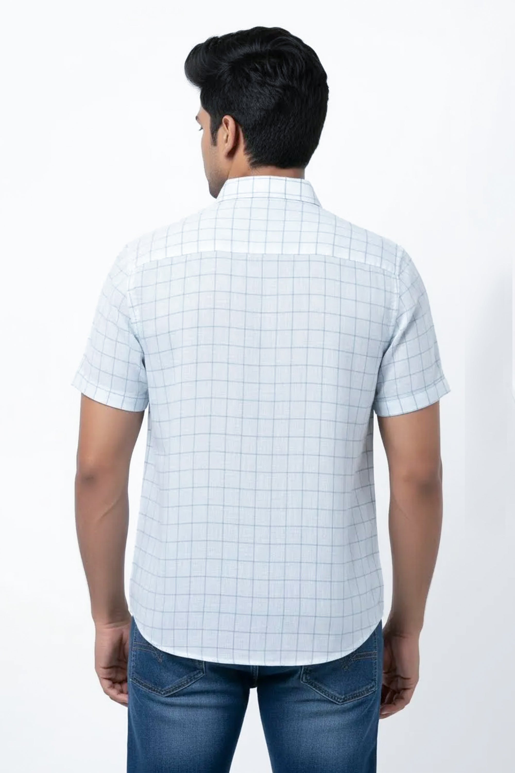 Slim Fit Cotton Linen Checks S/S Shirt