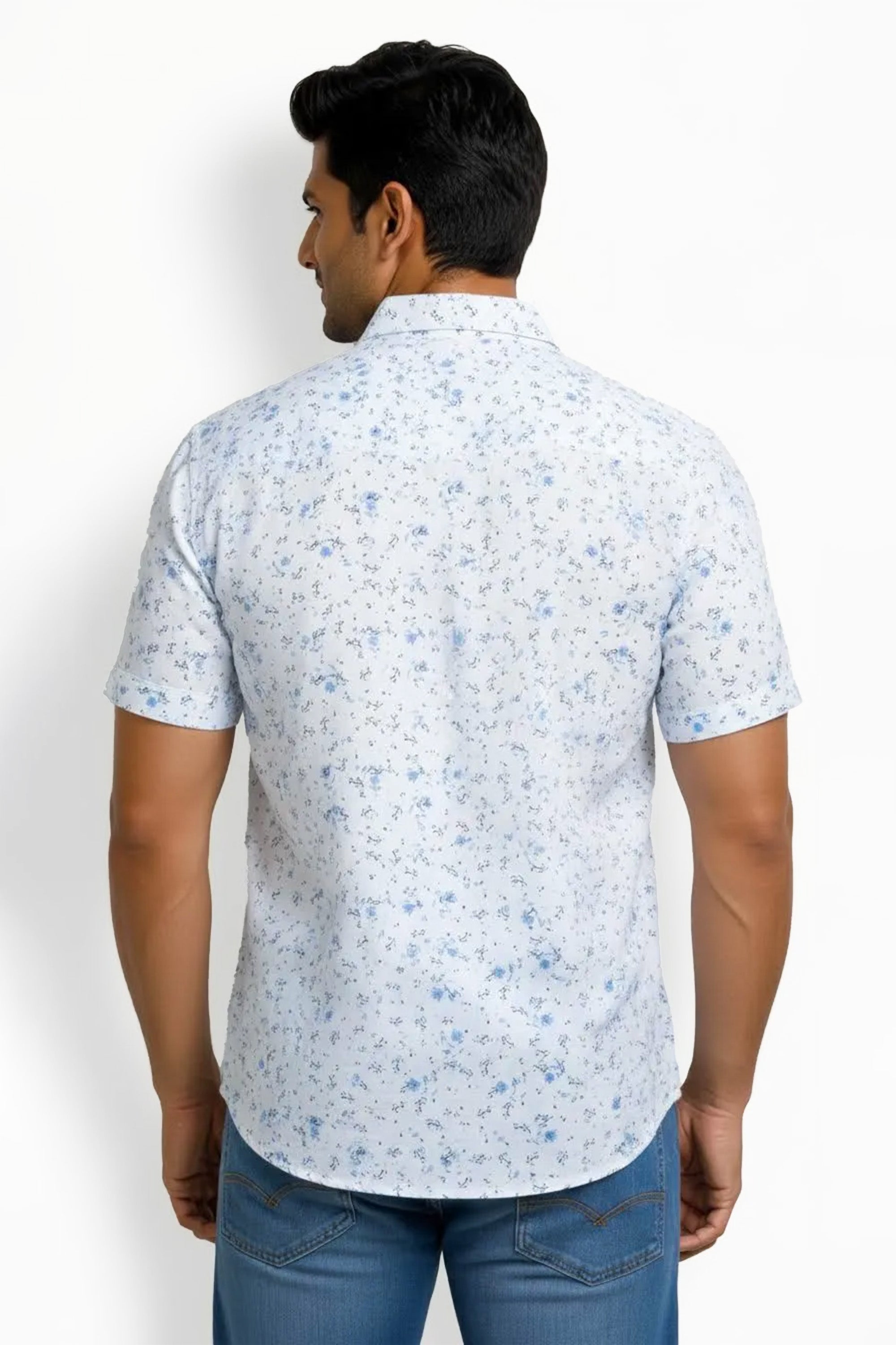 Slim Fit Cotton Linen Printed S/S Shirt