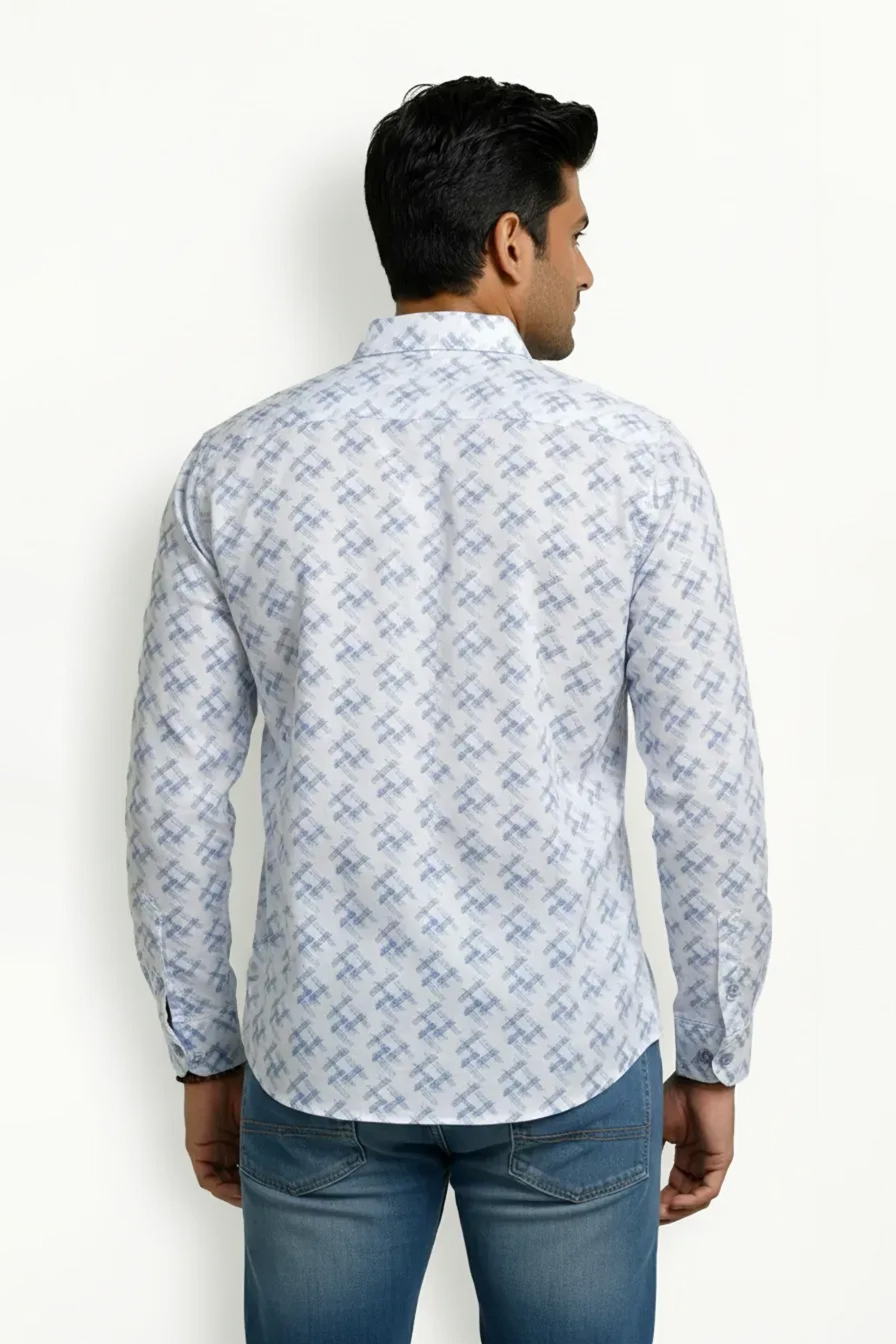 Slim Fit Cotton Linen Printed L/S Shirt