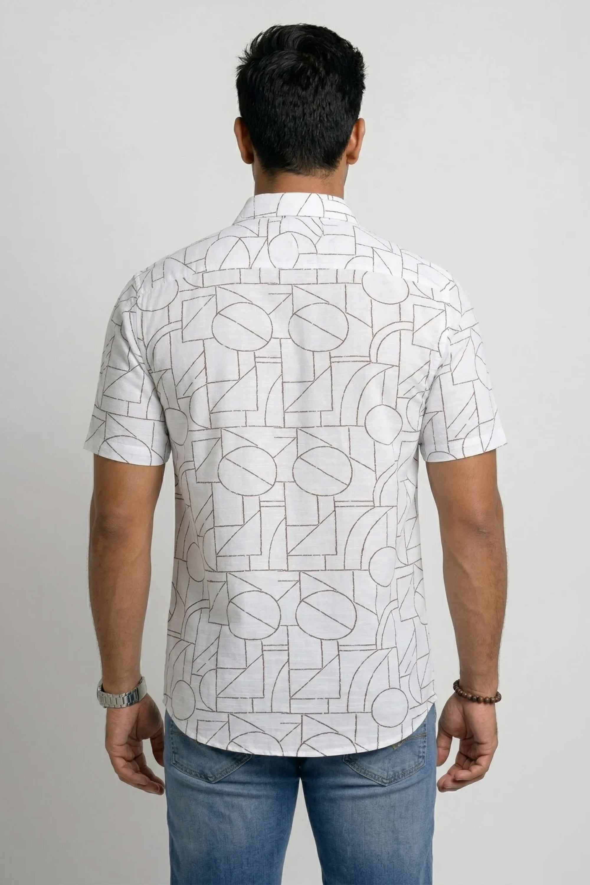 Slim Fit Cotton Linen Printed S/S Shirt