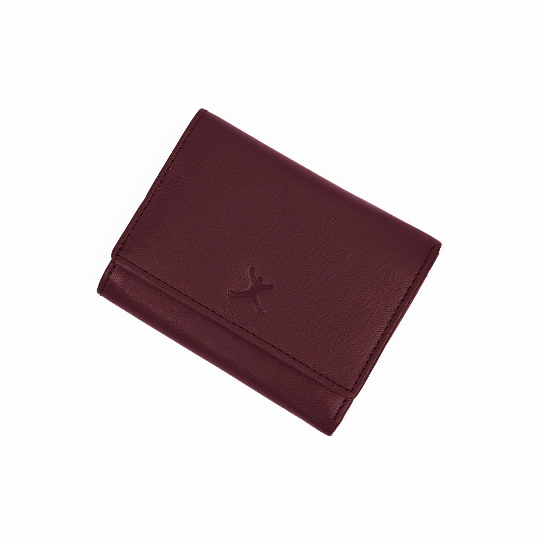 Italian Leather Ladies Tri Fold Wallet - Burgundy