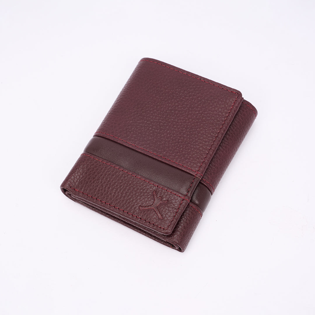 Genuine Leather RFID Tri Fold Wallet - Burgundy
