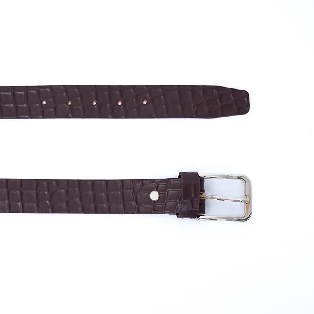 Ladies Croc Textured Leather Casual Belt - Burgundy