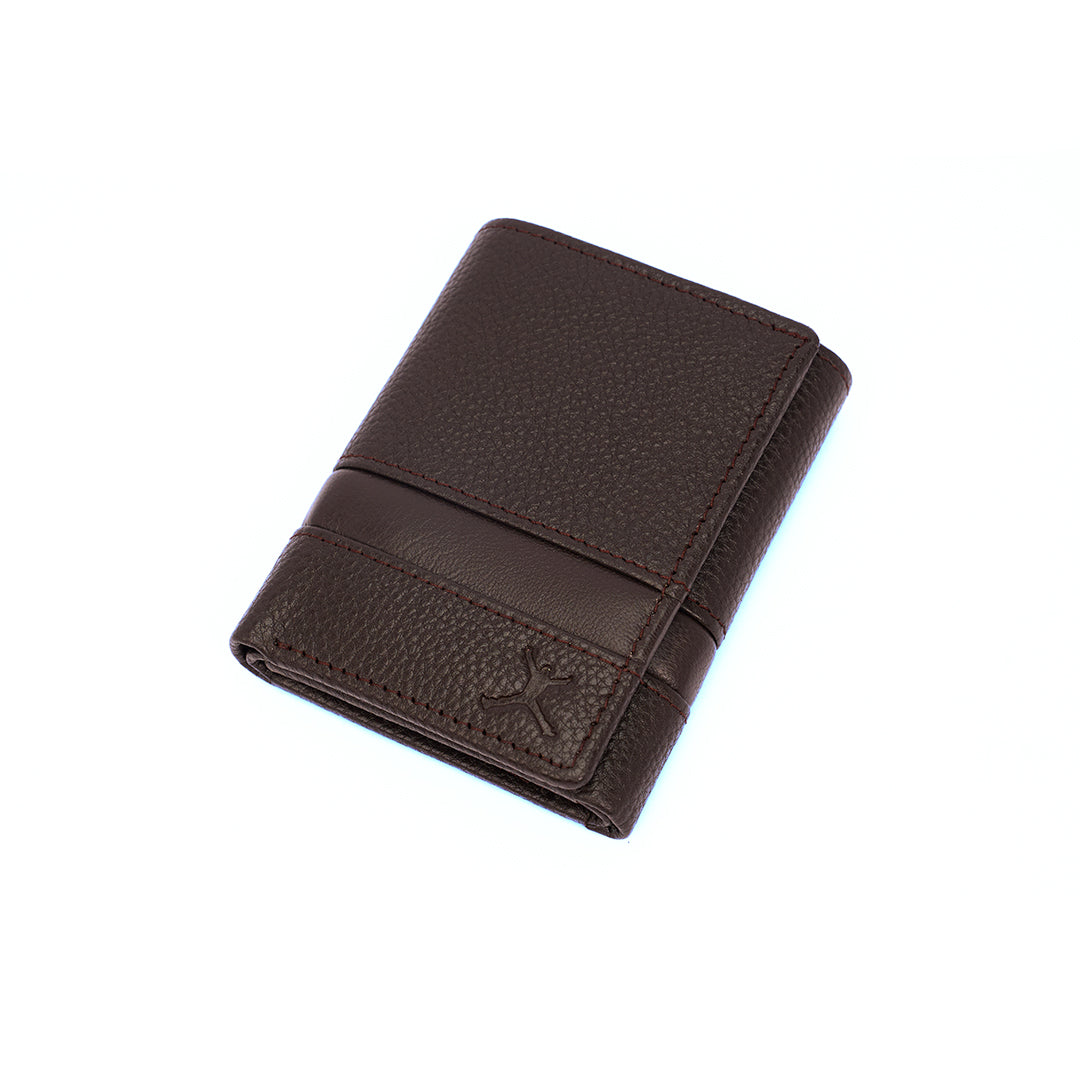 Genuine Leather RFID Tri Fold Wallet - Coffee Brown