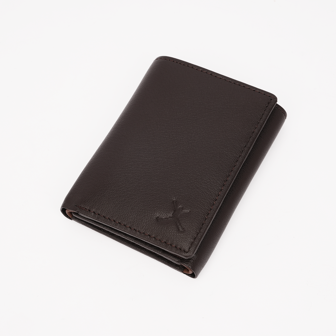 Genuine Leather RFID Tri Fold Wallet - Coffee Brown