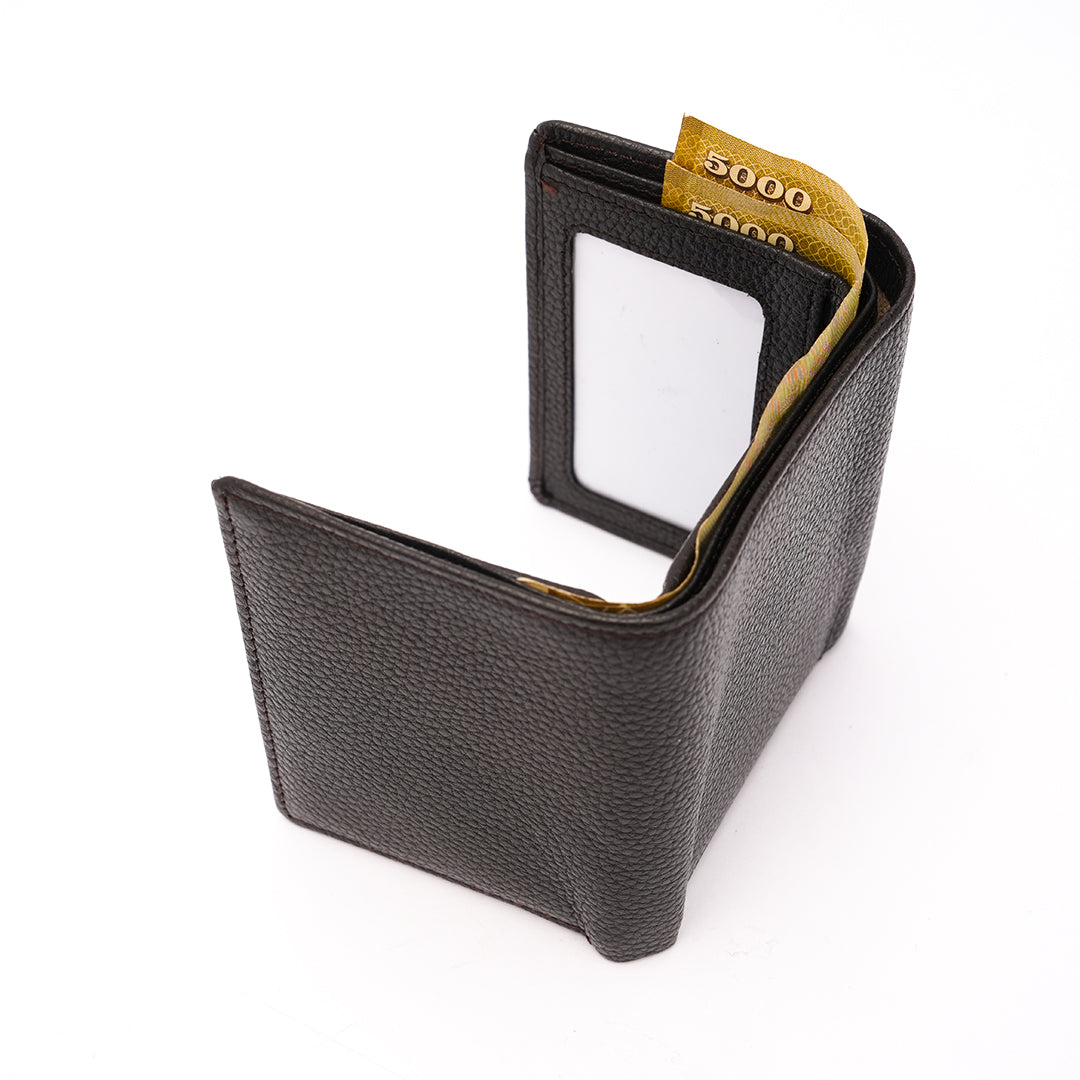 Genuine Leather RFID Tri Fold Wallet - Coffee Brown