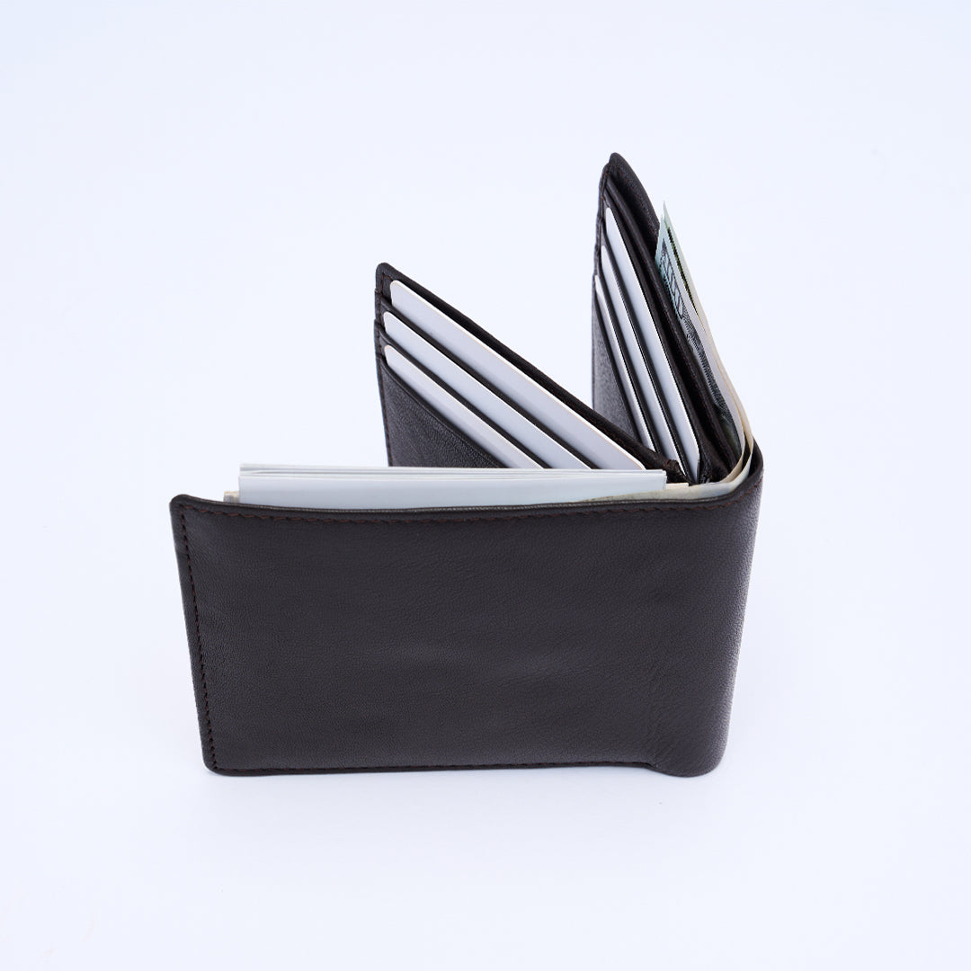 Genuine Leather RFID Wallet - Coffee Brown