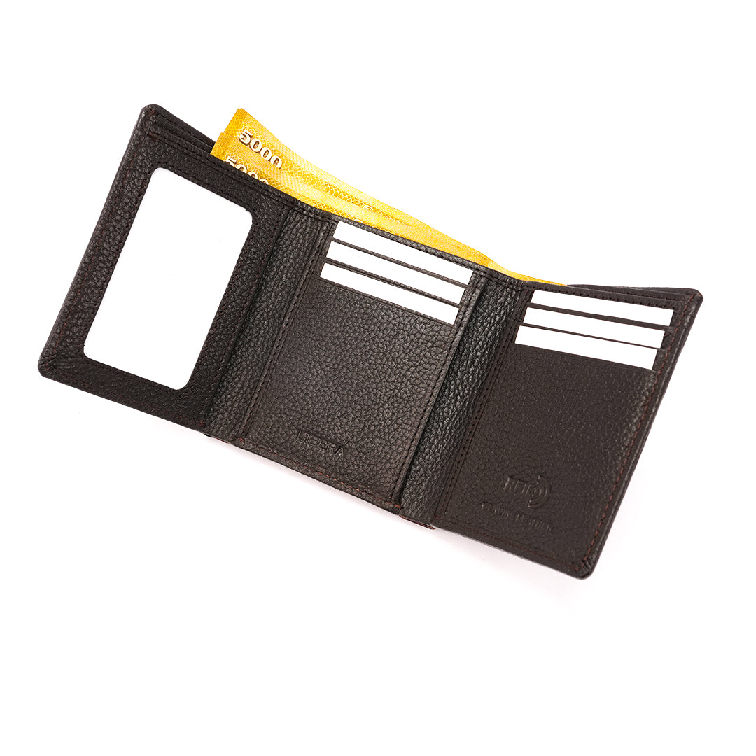 Genuine Leather RFID Tri Fold Wallet - Coffee Brown