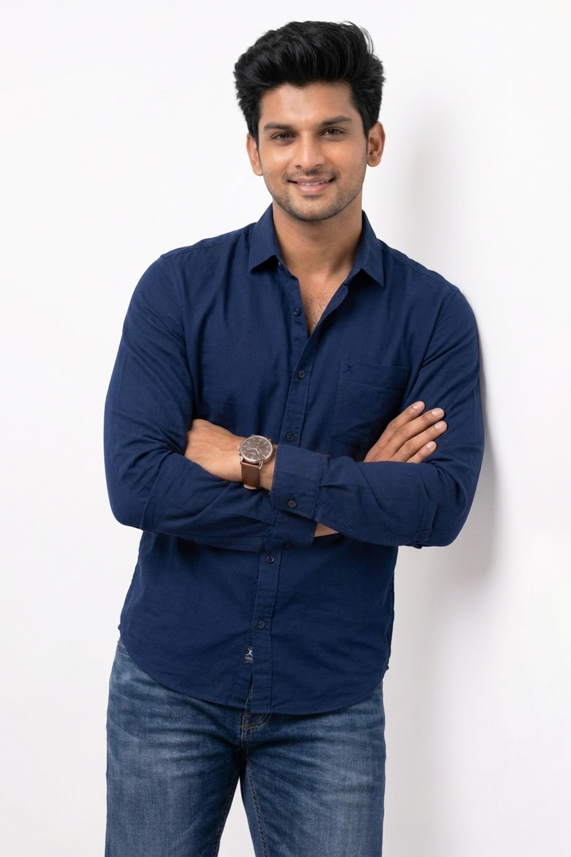 Slim Fit Cotton Linen Plain L/S Shirt
