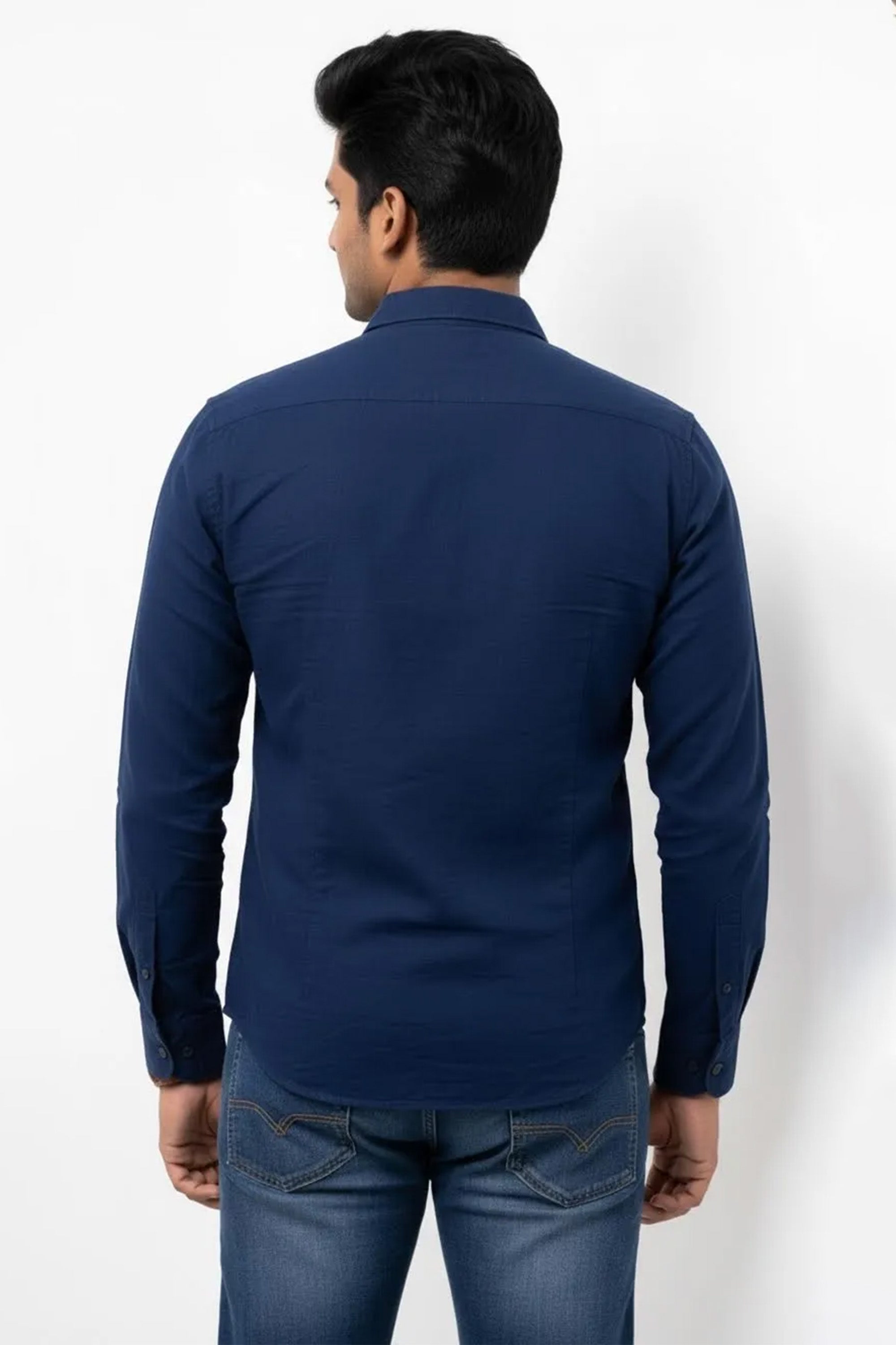 Slim Fit Cotton Linen Plain L/S Shirt