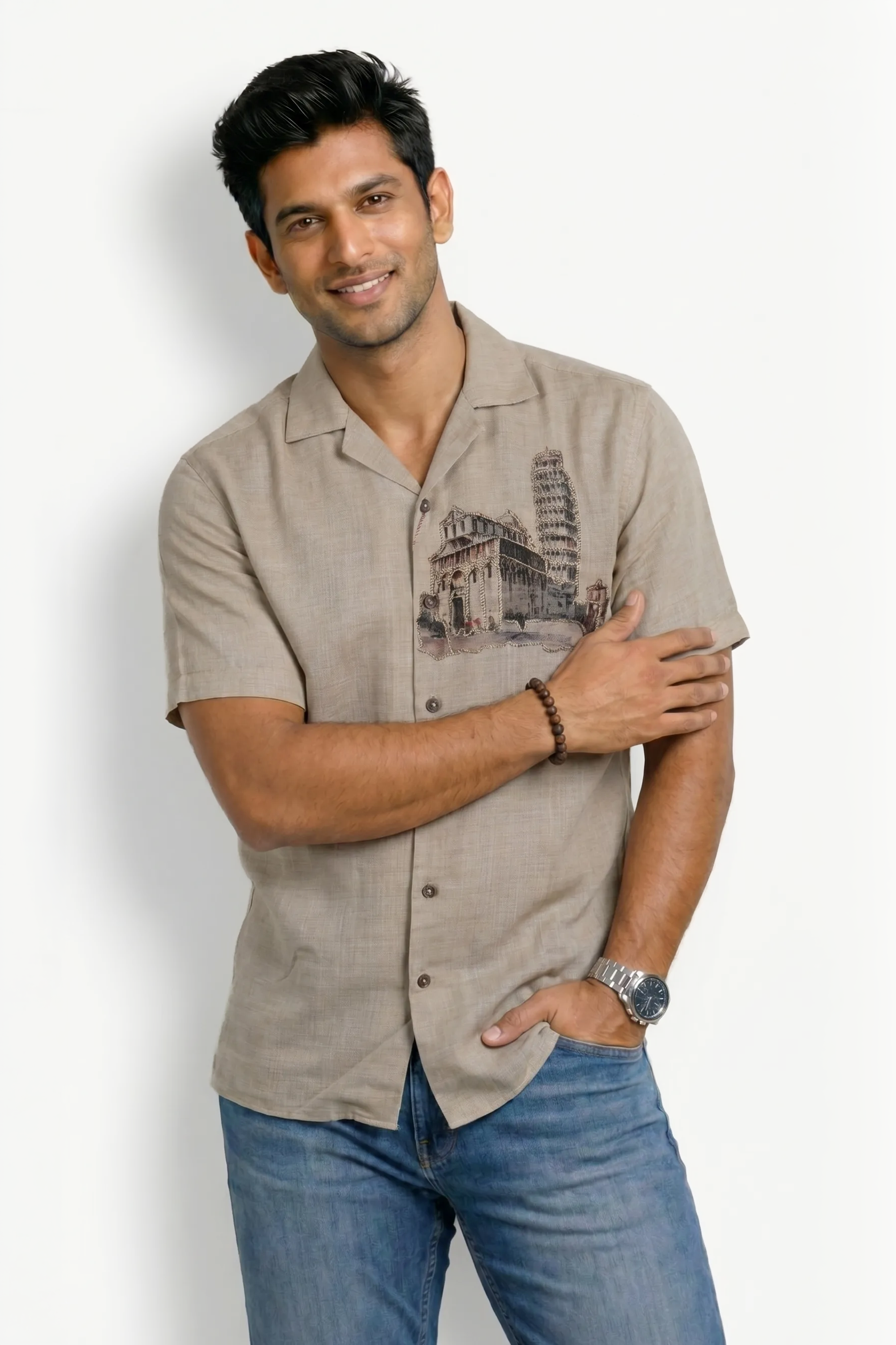 Slim Fit Cotton Printed S/S Shirt