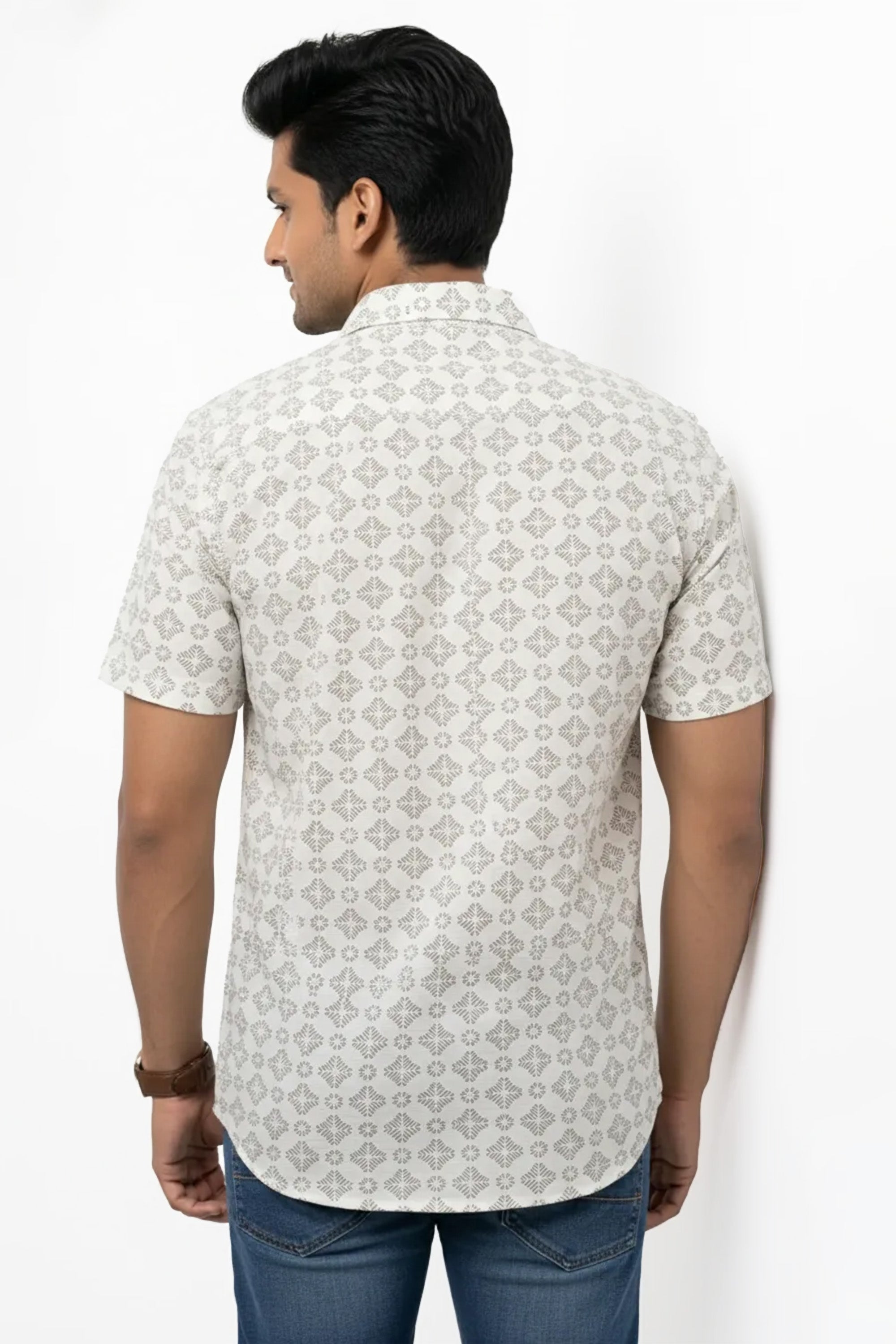 Slim Fit Cotton Linen Printed S/S Shirt