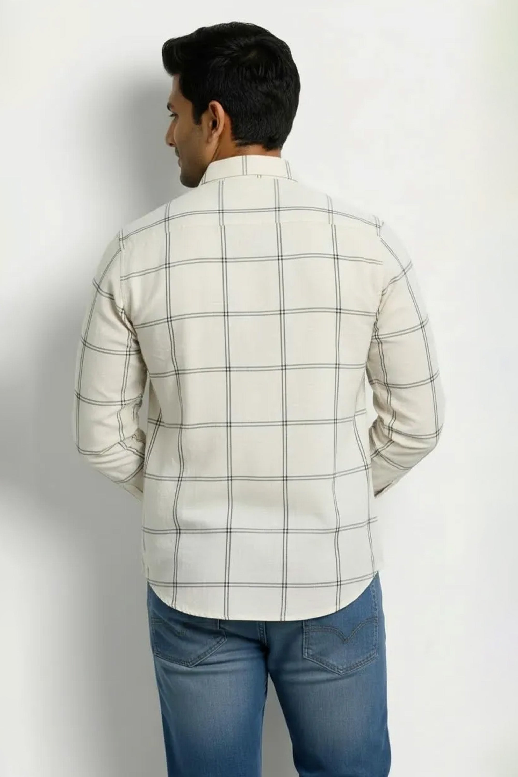 Slim Fit Cotton Linen Stripe Checks L/S Shirt