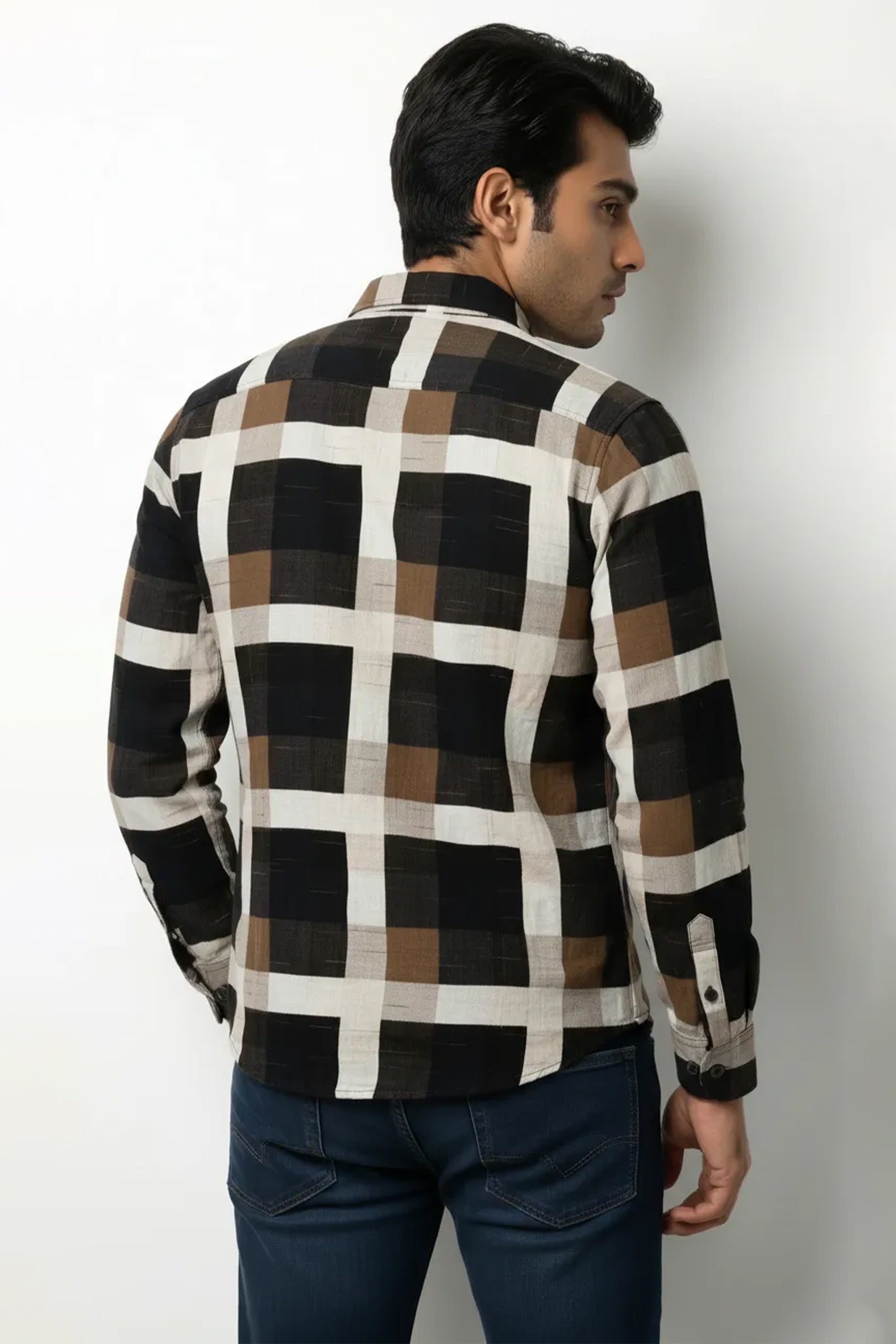Slim Fit Cotton Double Pocket Check L/S Shirt