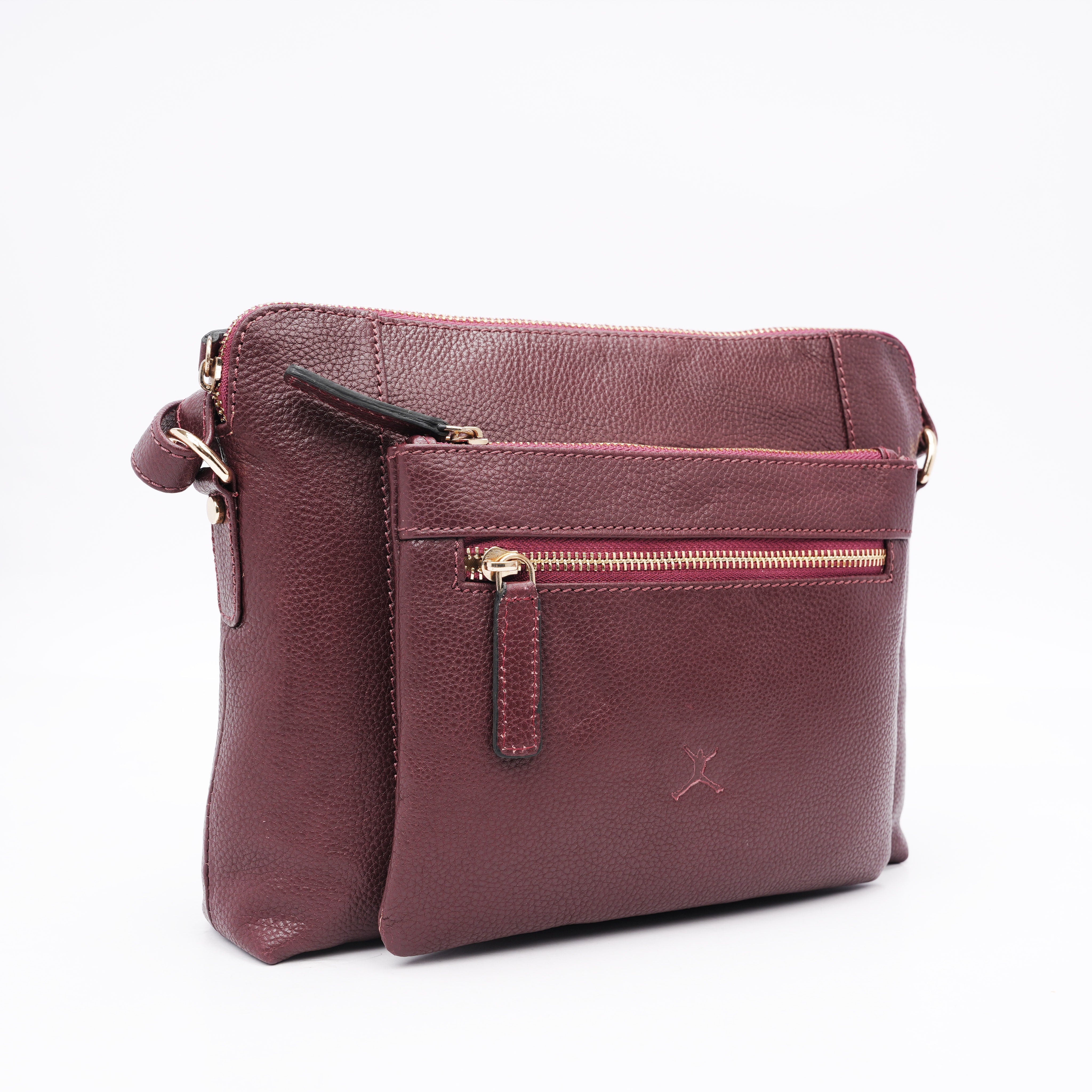 Italian Leather Cross Body Handbag - Burgundy