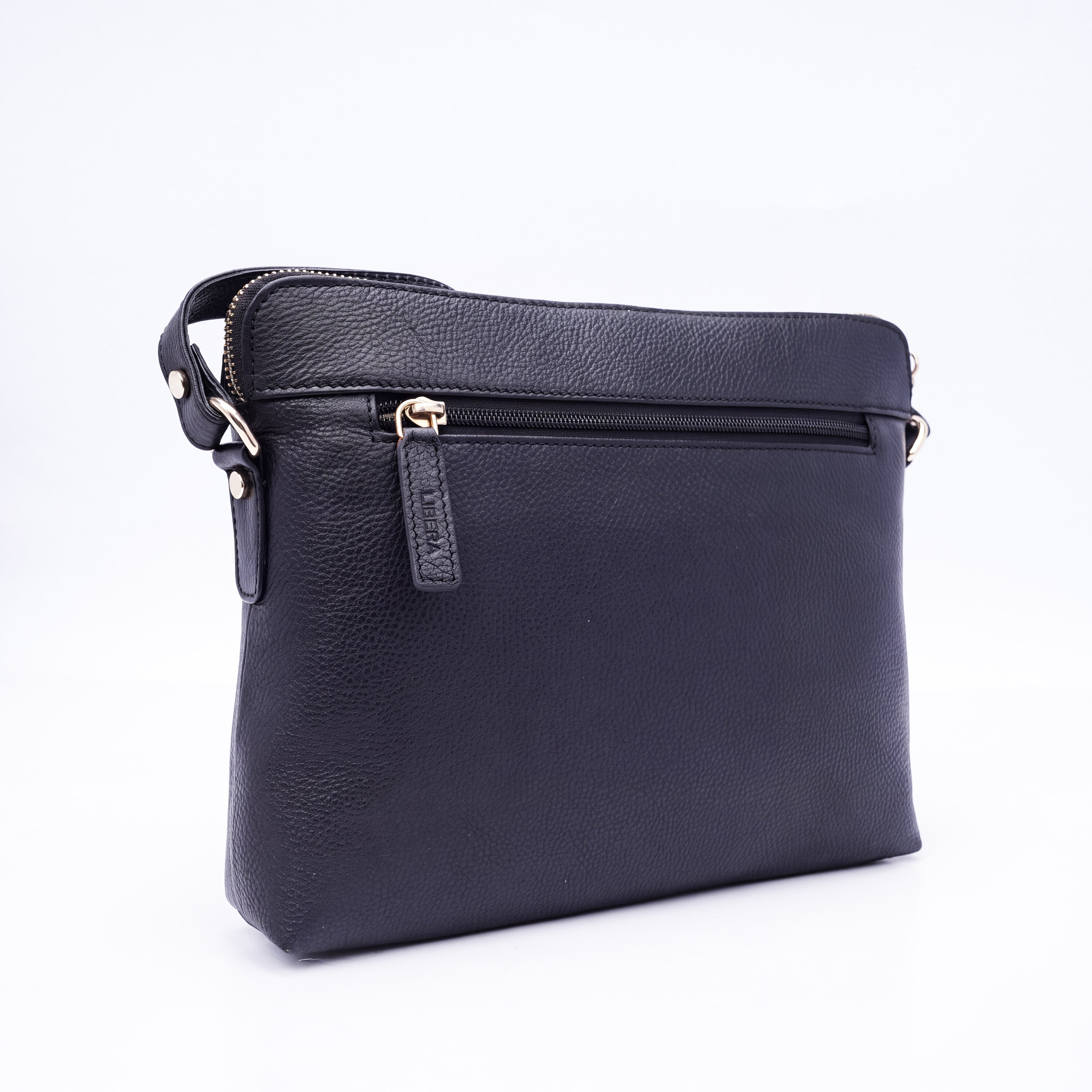 Italian Leather Cross Body Handbag - Black