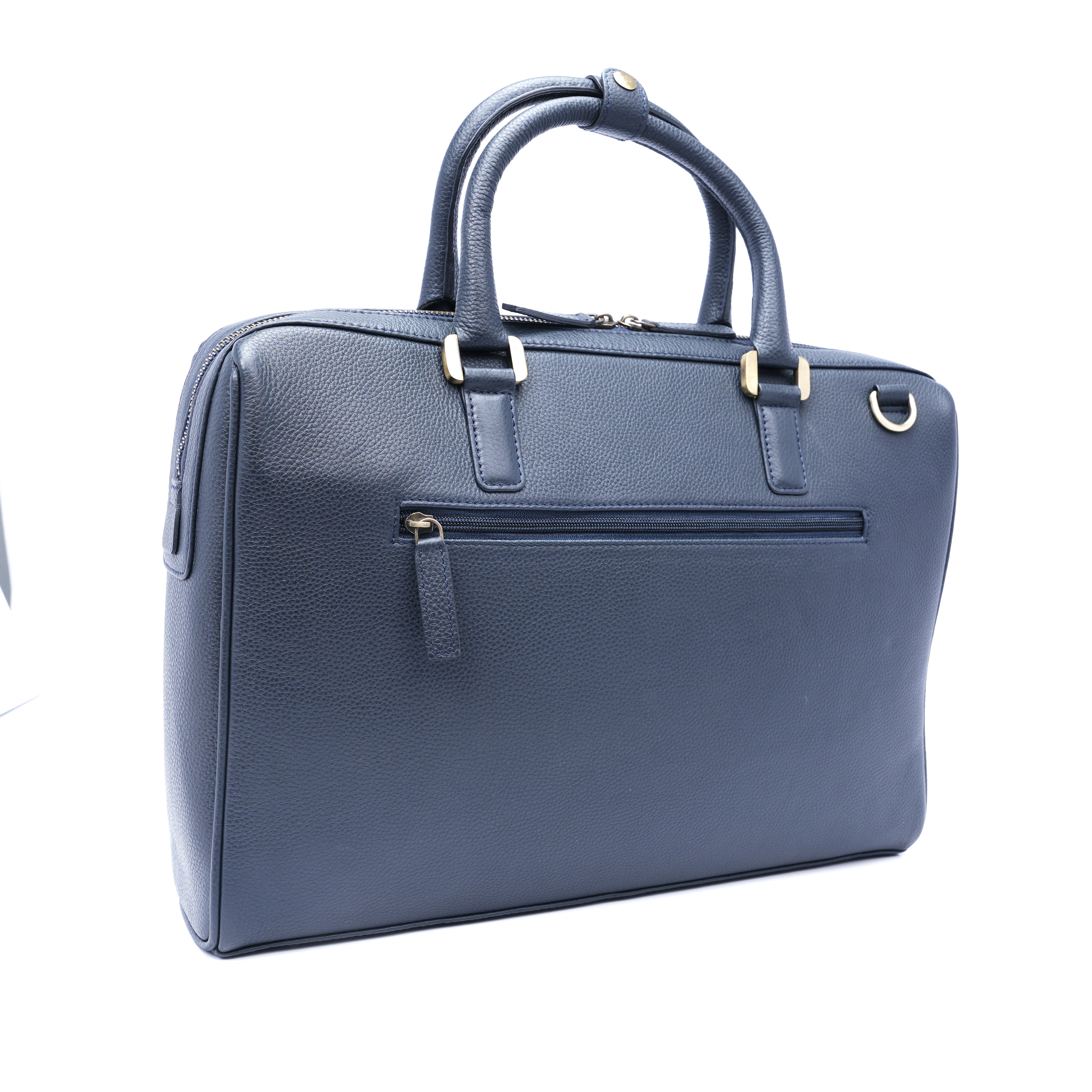 Italian Leather Executive Bag - Navy Blue