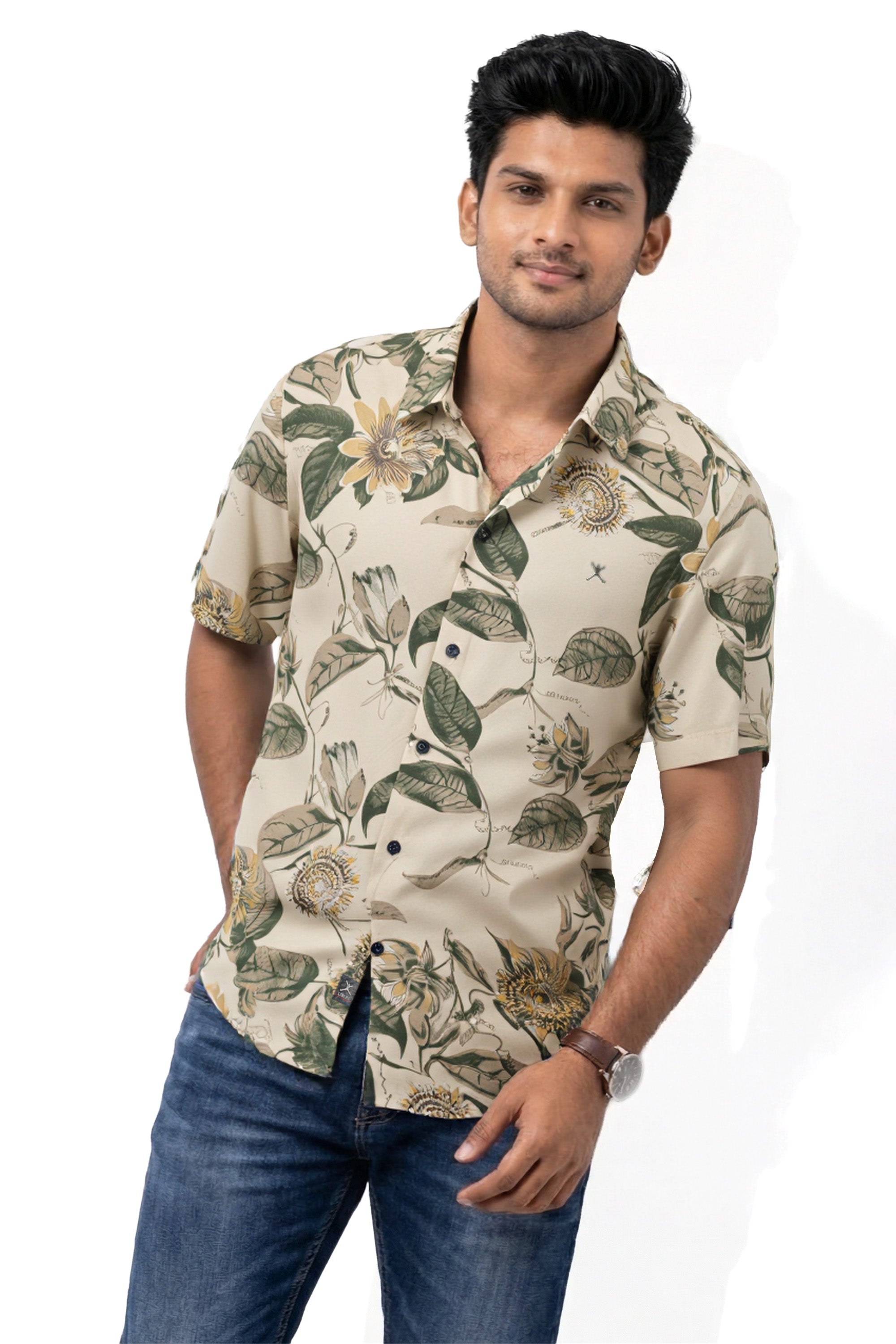 Slim Fit Cotton Linen Printed L/S Shirt