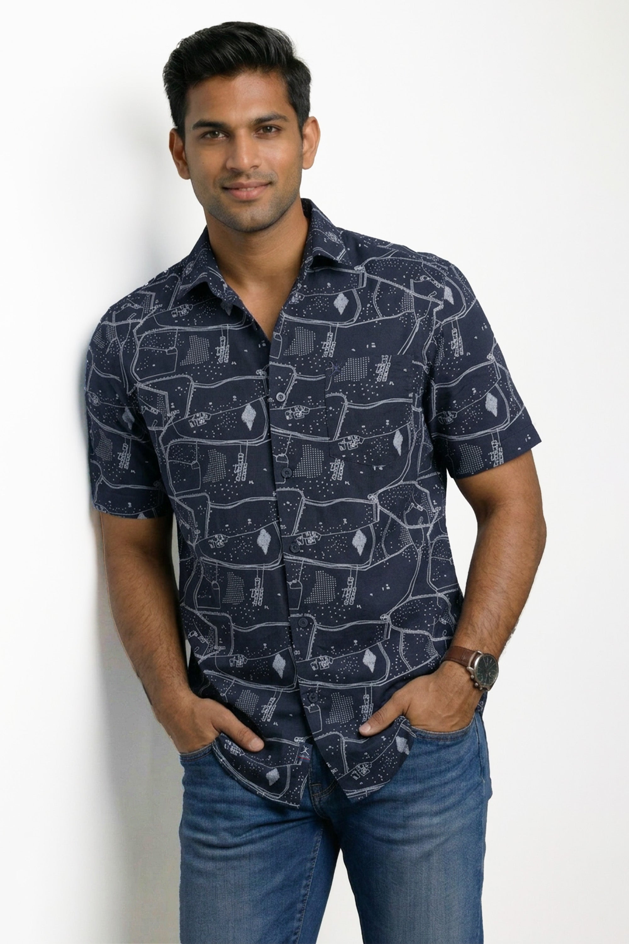 Slim Fit Cotton Printed S/S Shirt