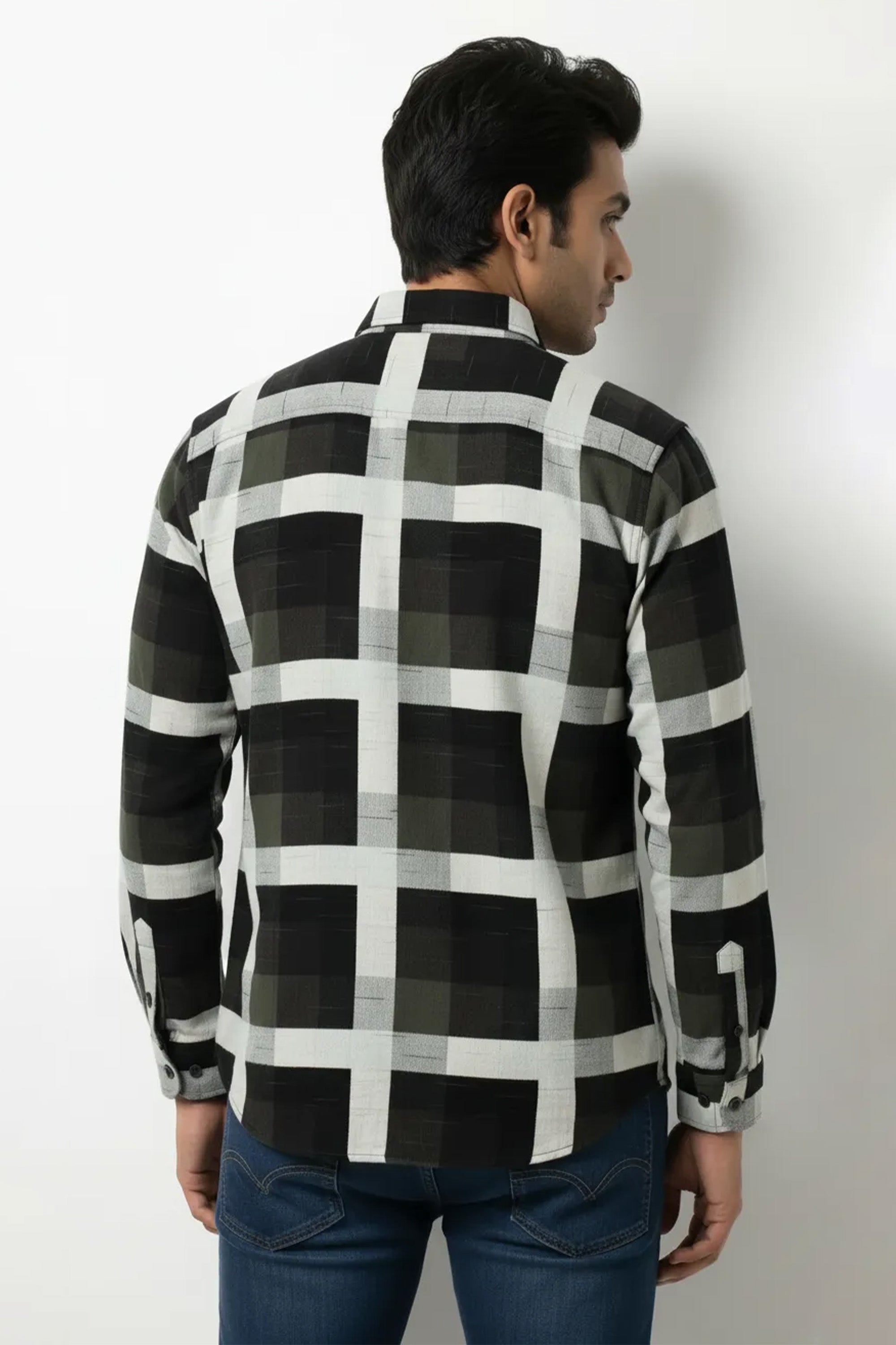 Slim Fit Cotton Double Pocket Check L/S Shirt