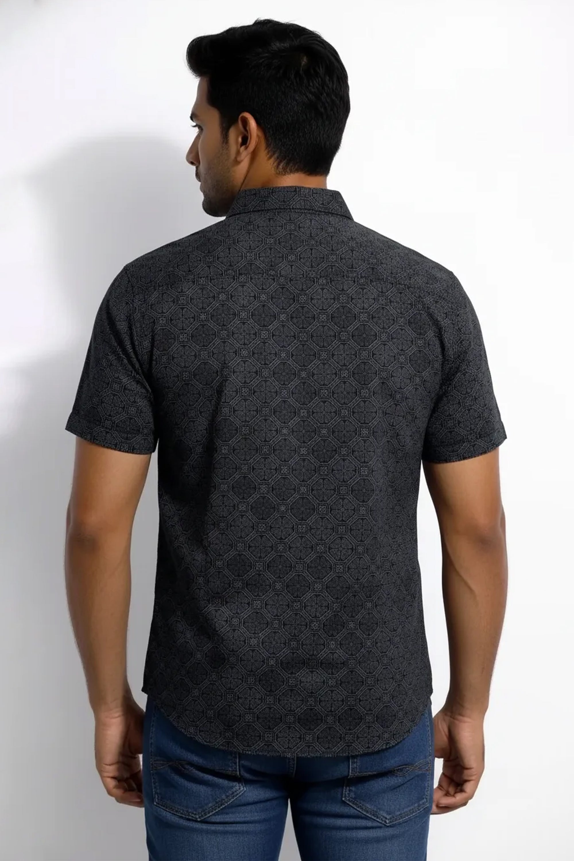 Slim Fit Cotton Linen Printed S/S Shirt