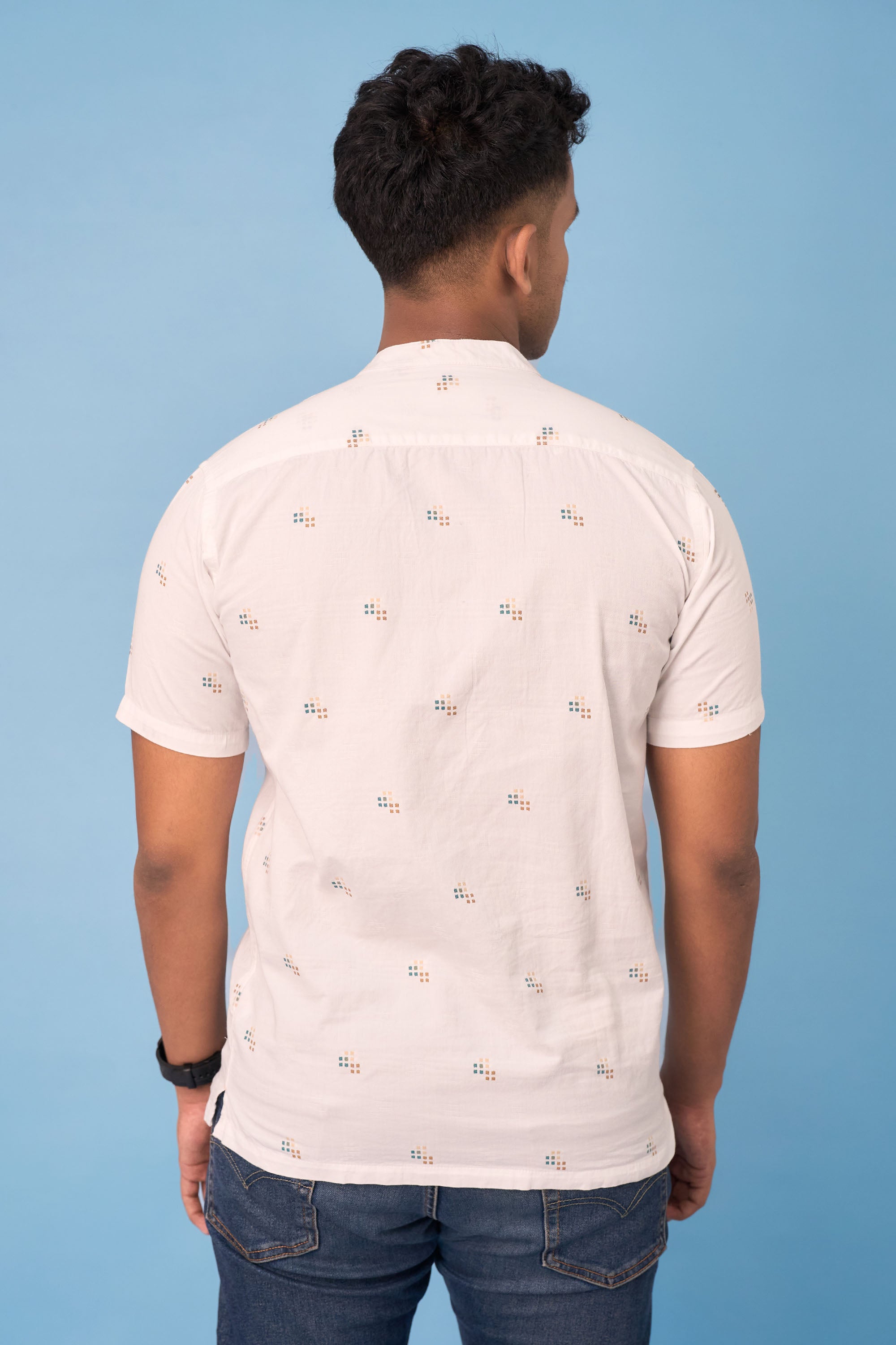 Regular Fit Printed Half Kurta Shirt - S/S - Green | Beige - Bricks
