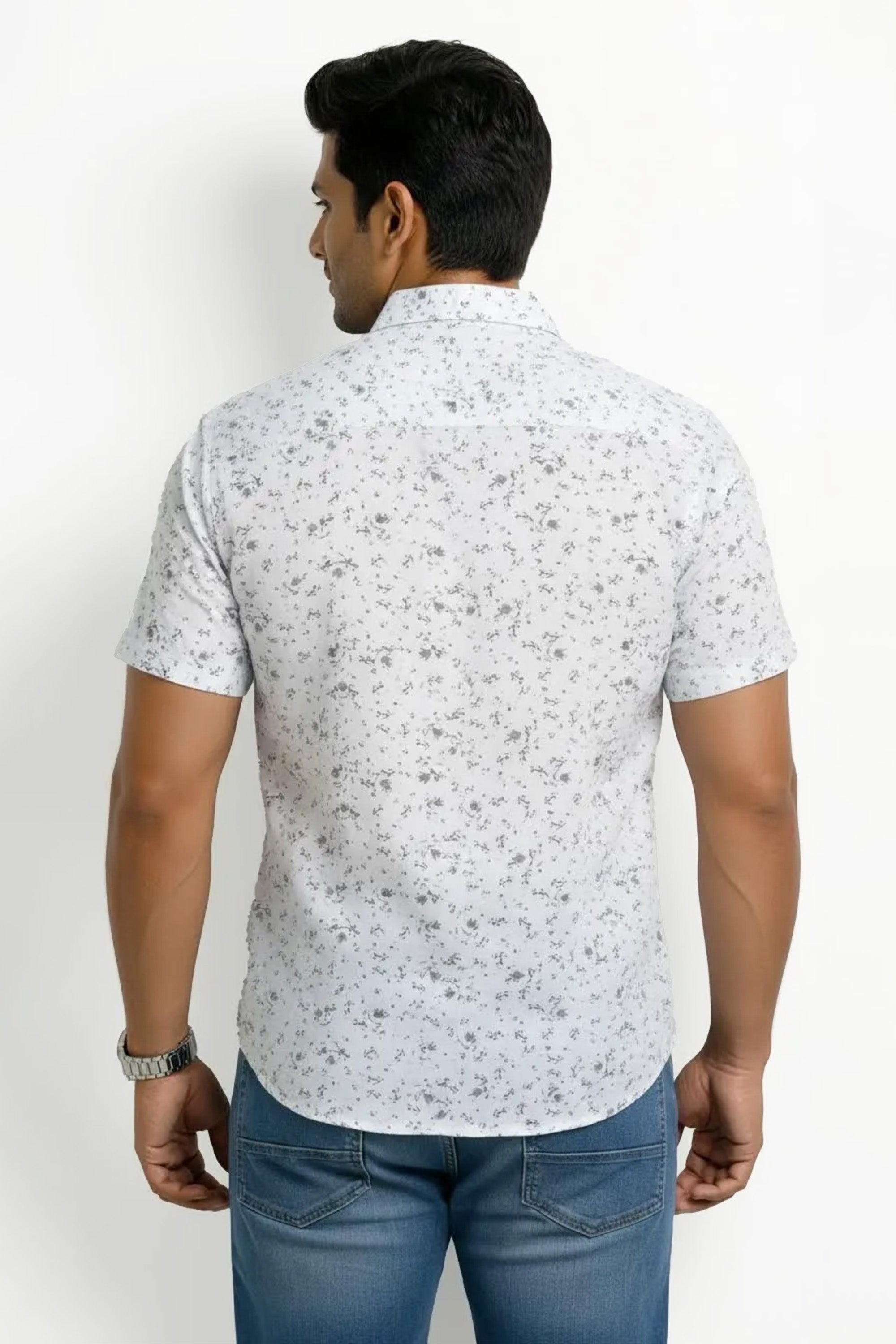 Slim Fit Cotton Linen Printed S/S Shirt