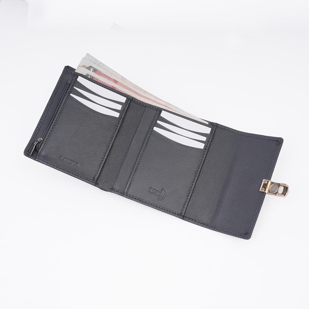 Italian Leather Ladies Wallet - Gray