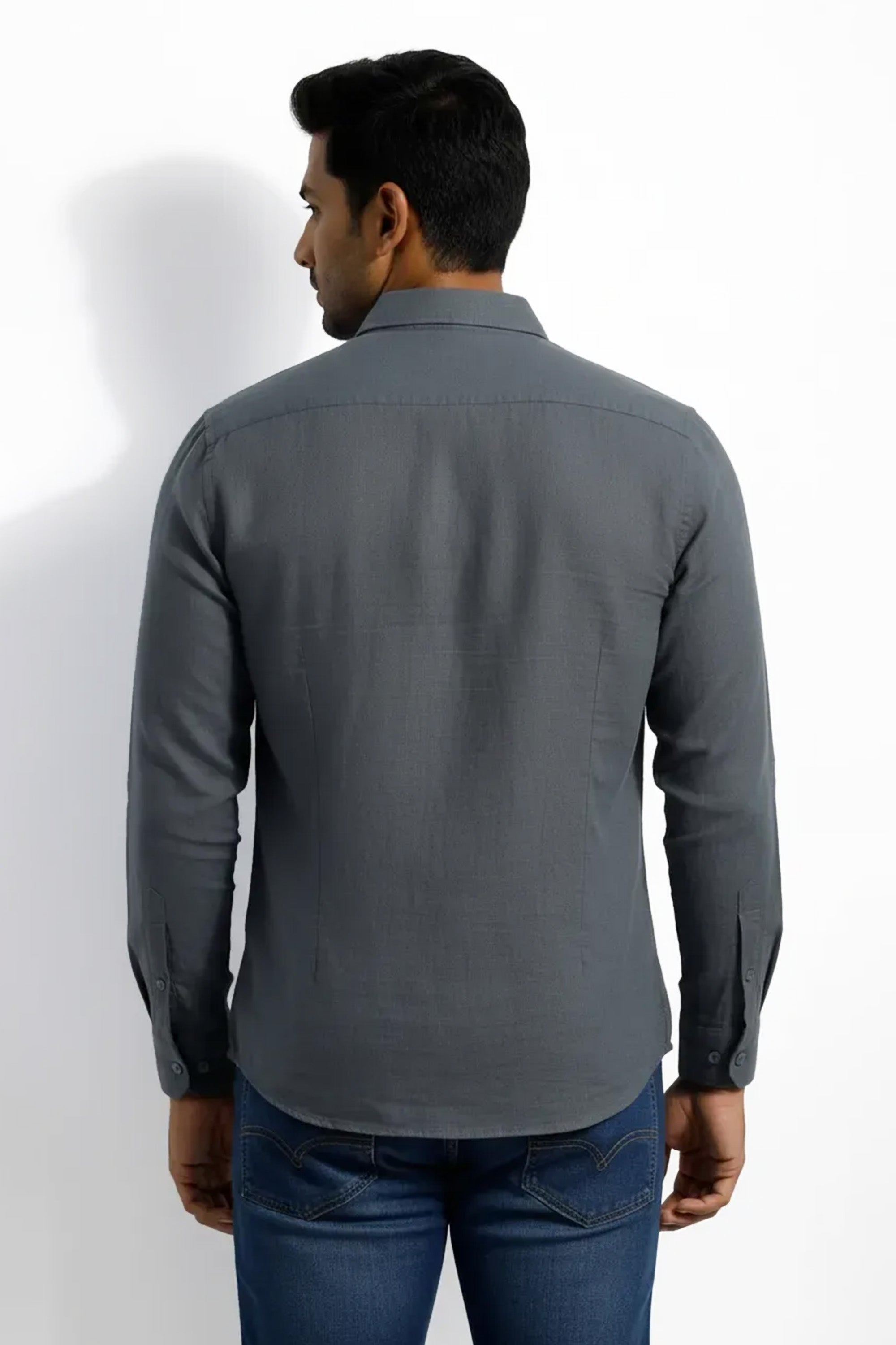 Slim Fit Cotton Linen Plain L/S Shirt