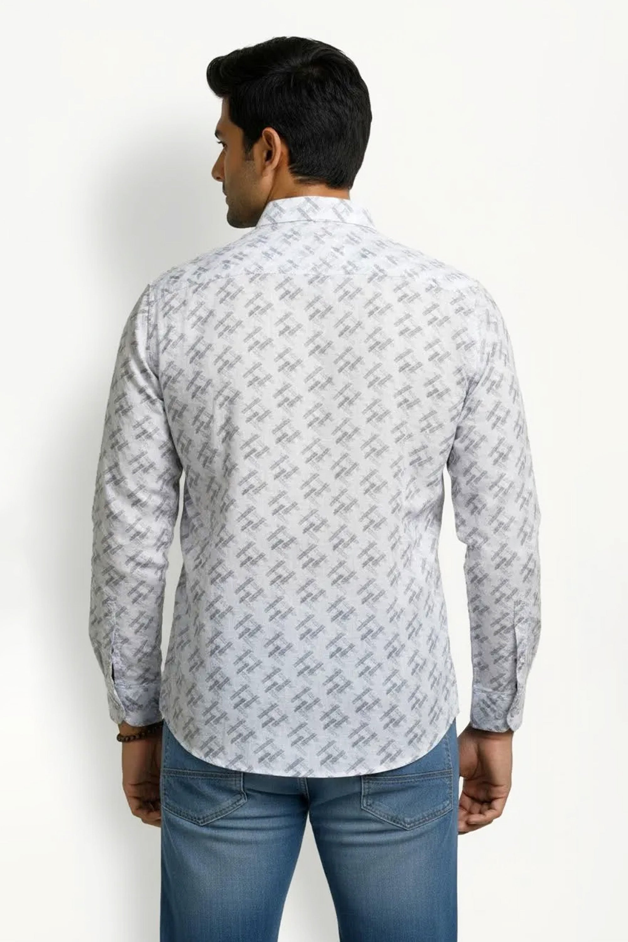 Slim Fit Cotton Linen Printed L/S Shirt