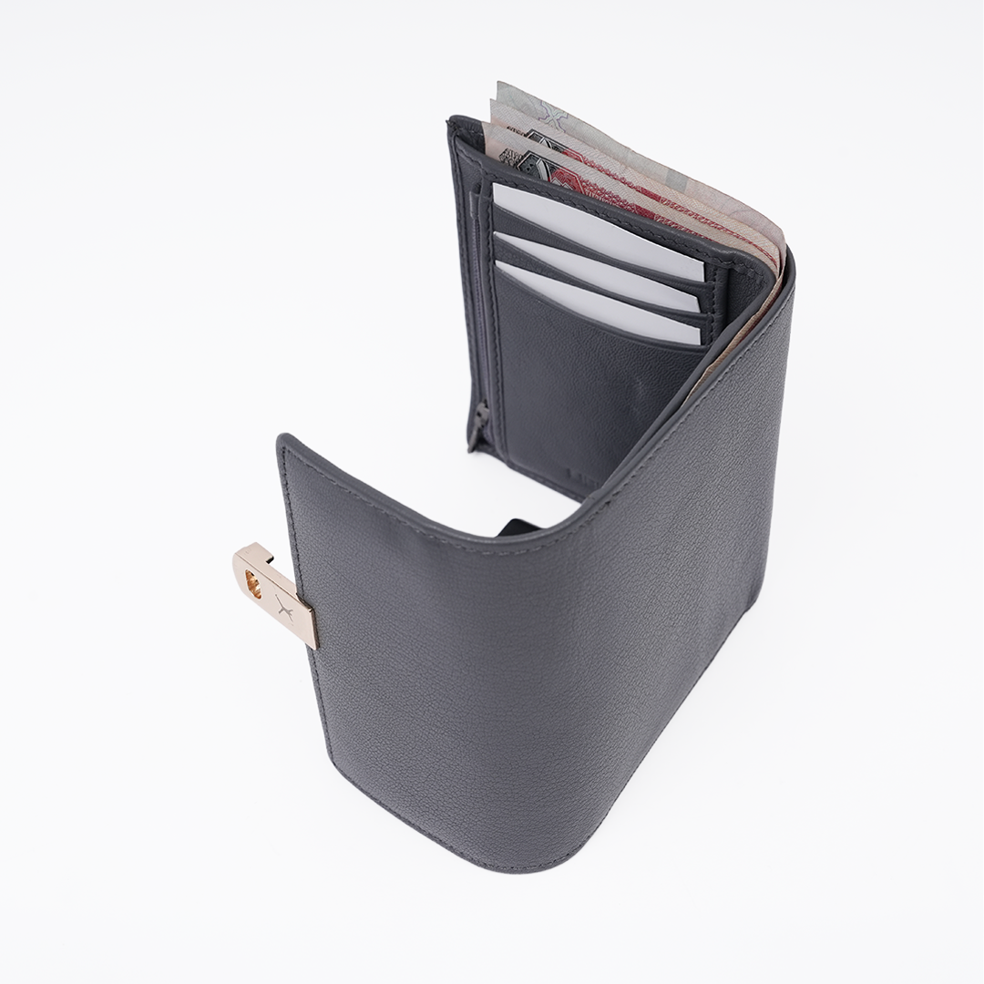 Italian Leather Ladies Wallet - Gray