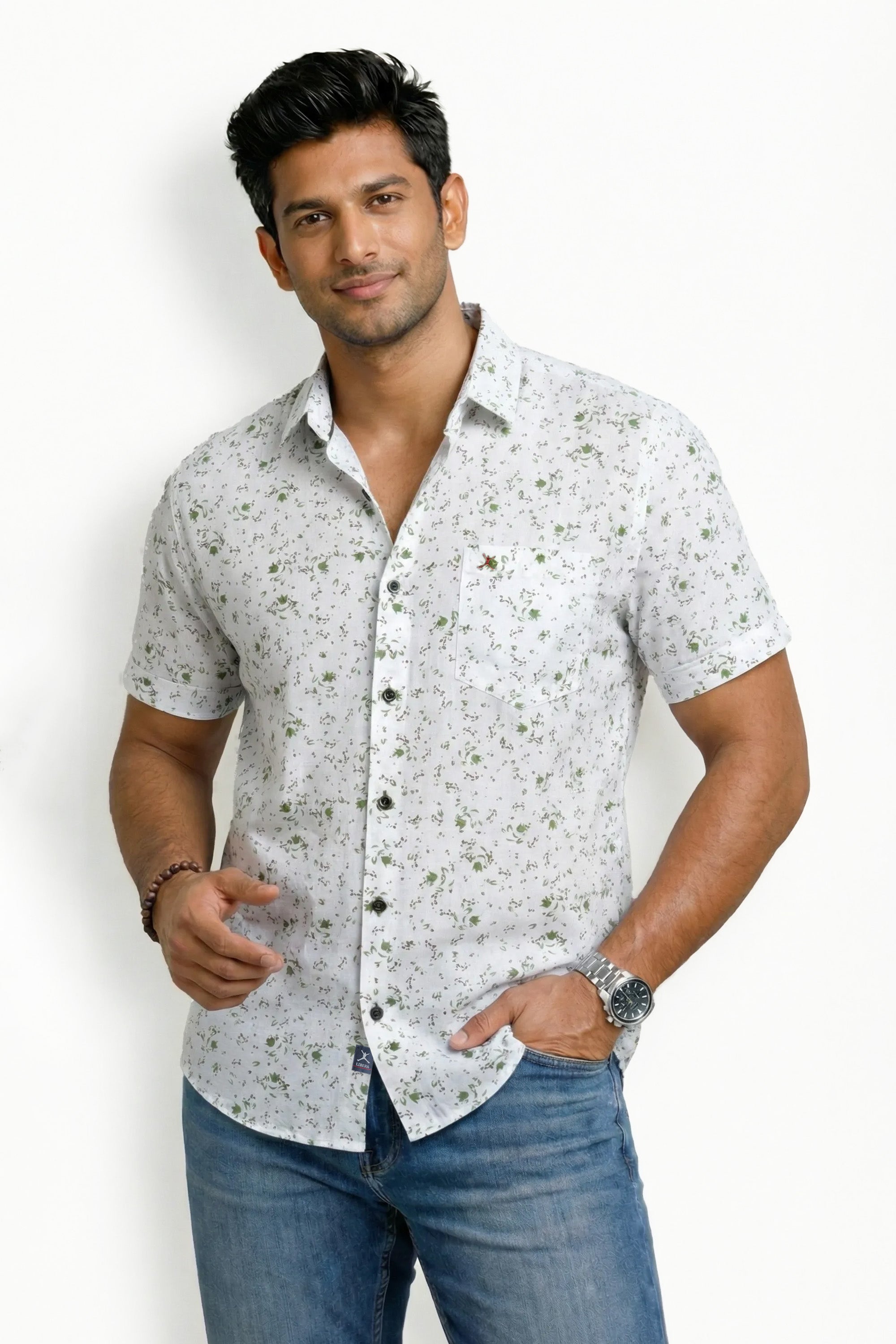 Slim Fit Cotton Linen Printed S/S Shirt