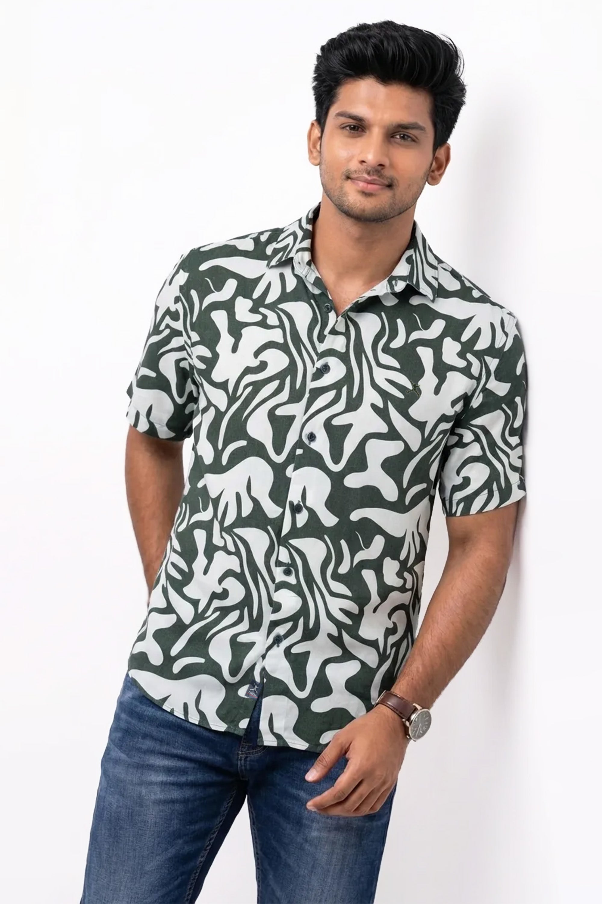 Slim Fit Cotton Linen Printed L/S Shirt