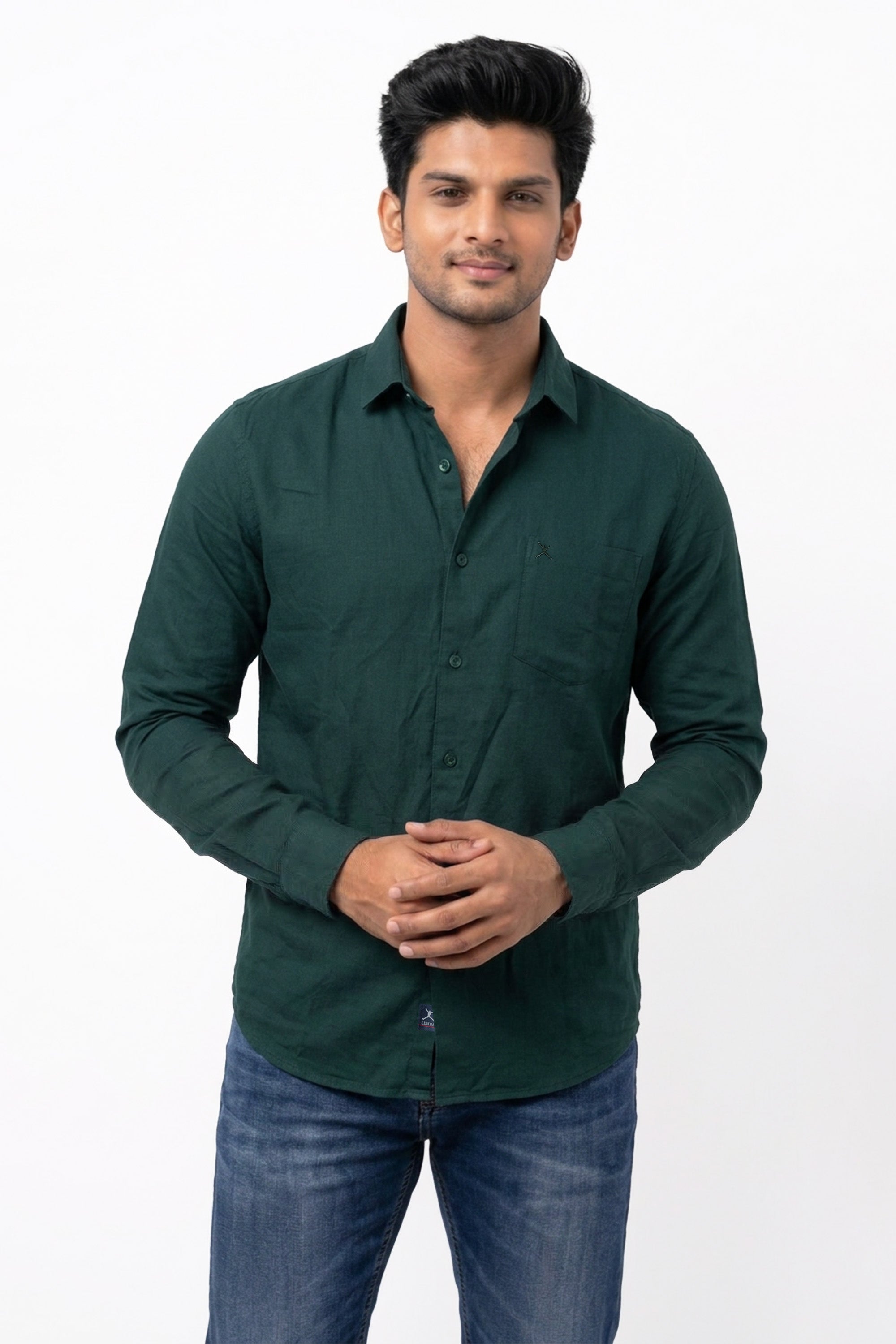Slim Fit Cotton Linen Plain L/S Shirt