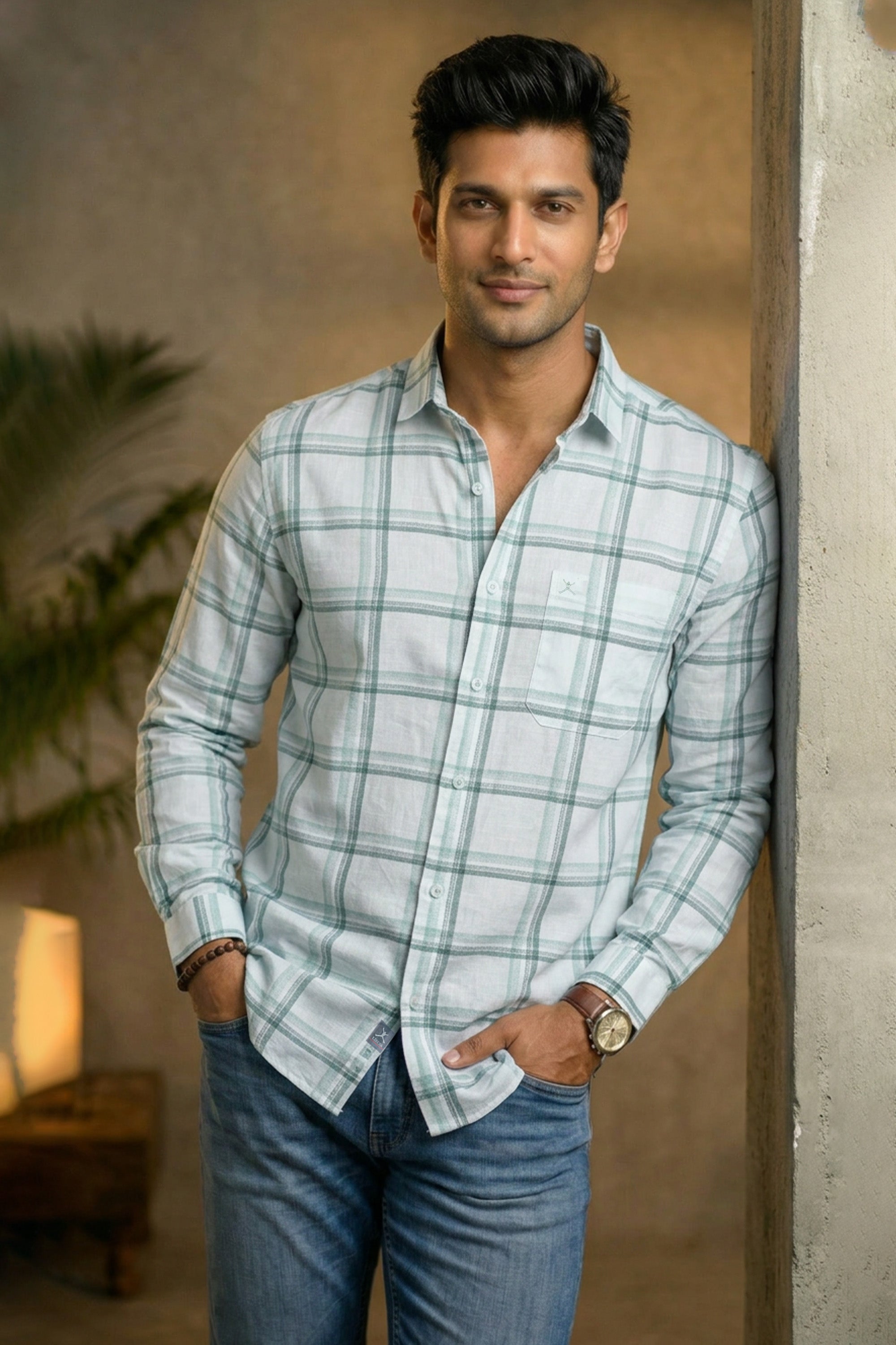 Slim Fit Cotton Checks L/S Shirt