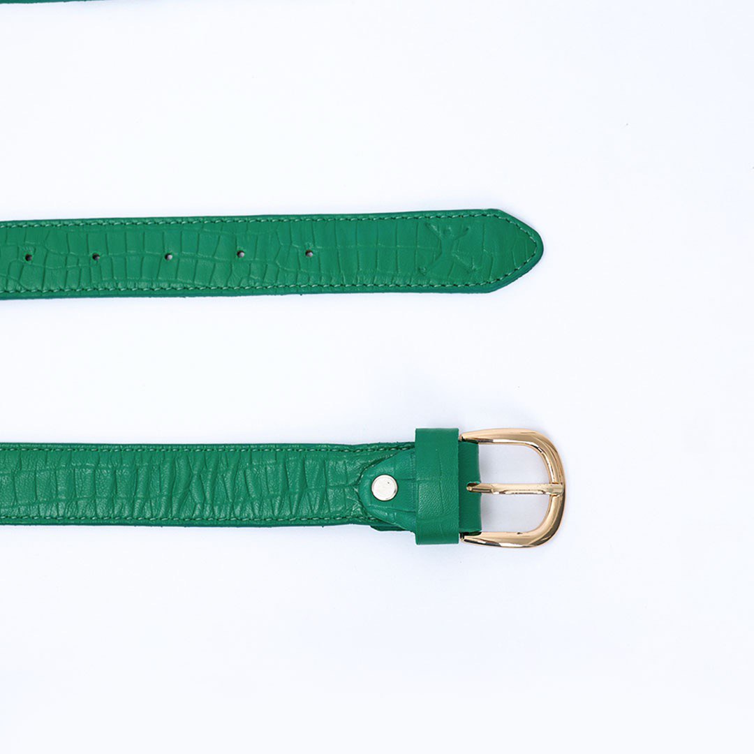 Ladies Croc Textured Leather Casual Belt - Green