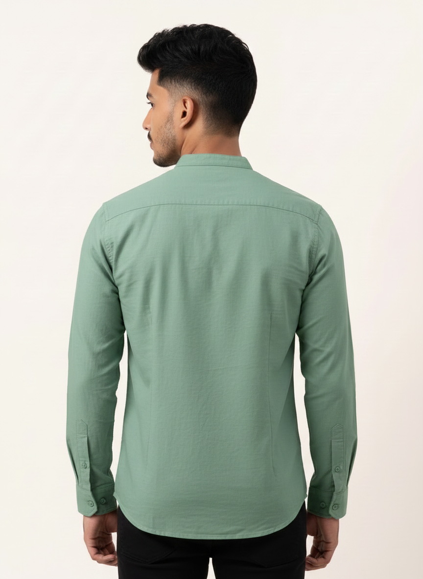 Slim Fit Cotton Plain Shirt L/S - Sage Green