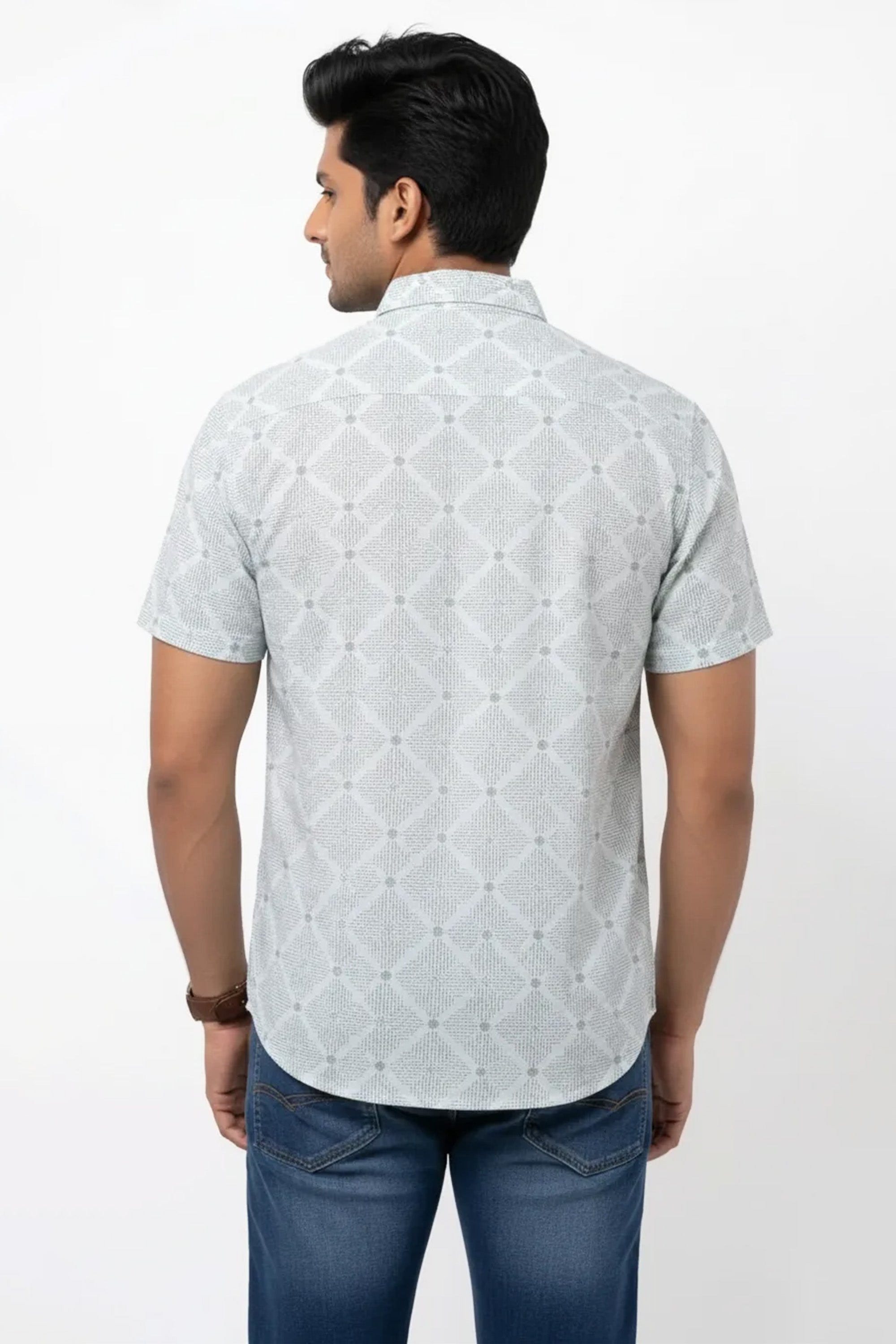 Slim Fit Cotton Linen Printed S/S Shirt