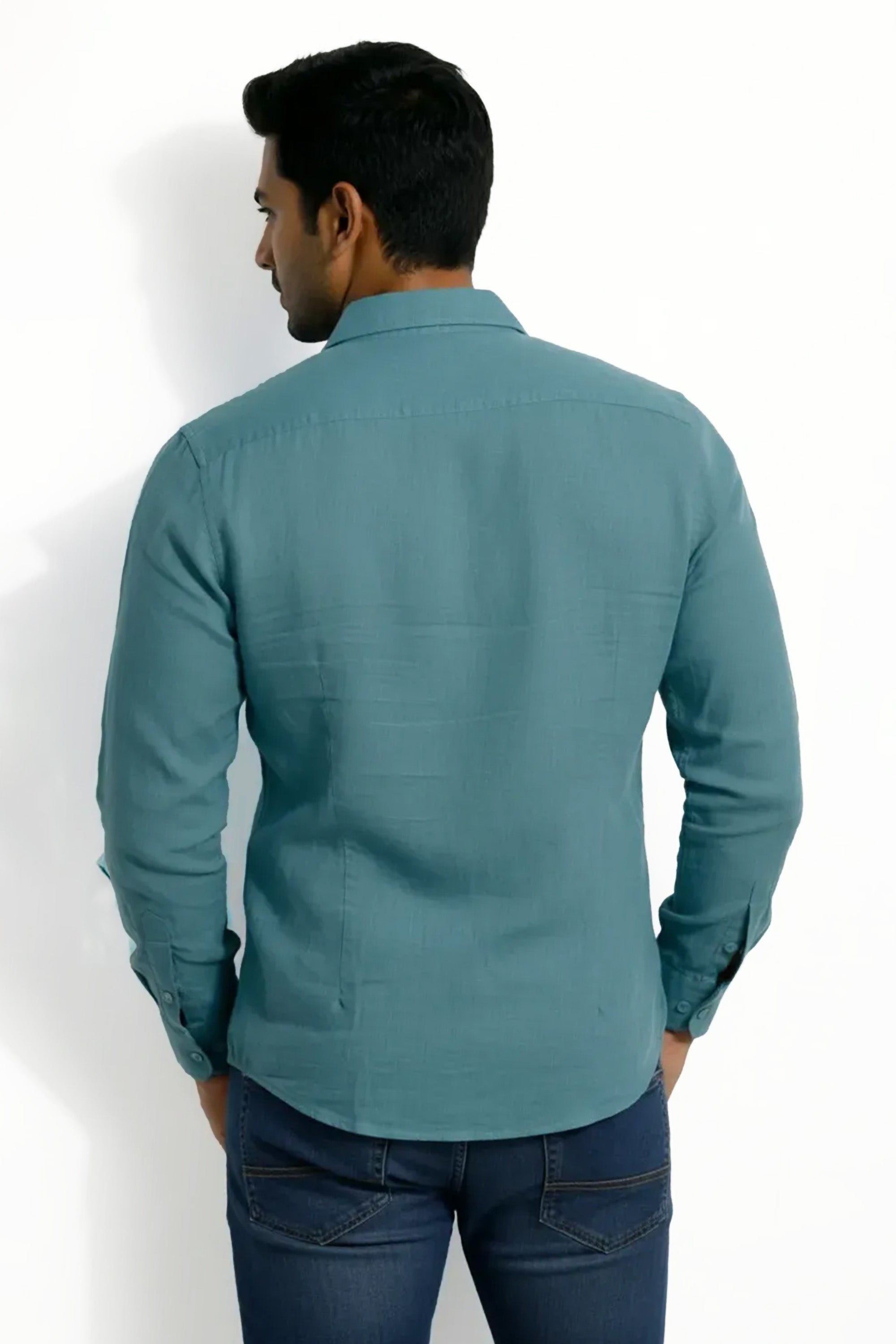 Slim Fit Cotton Linen Plain L/S Shirt