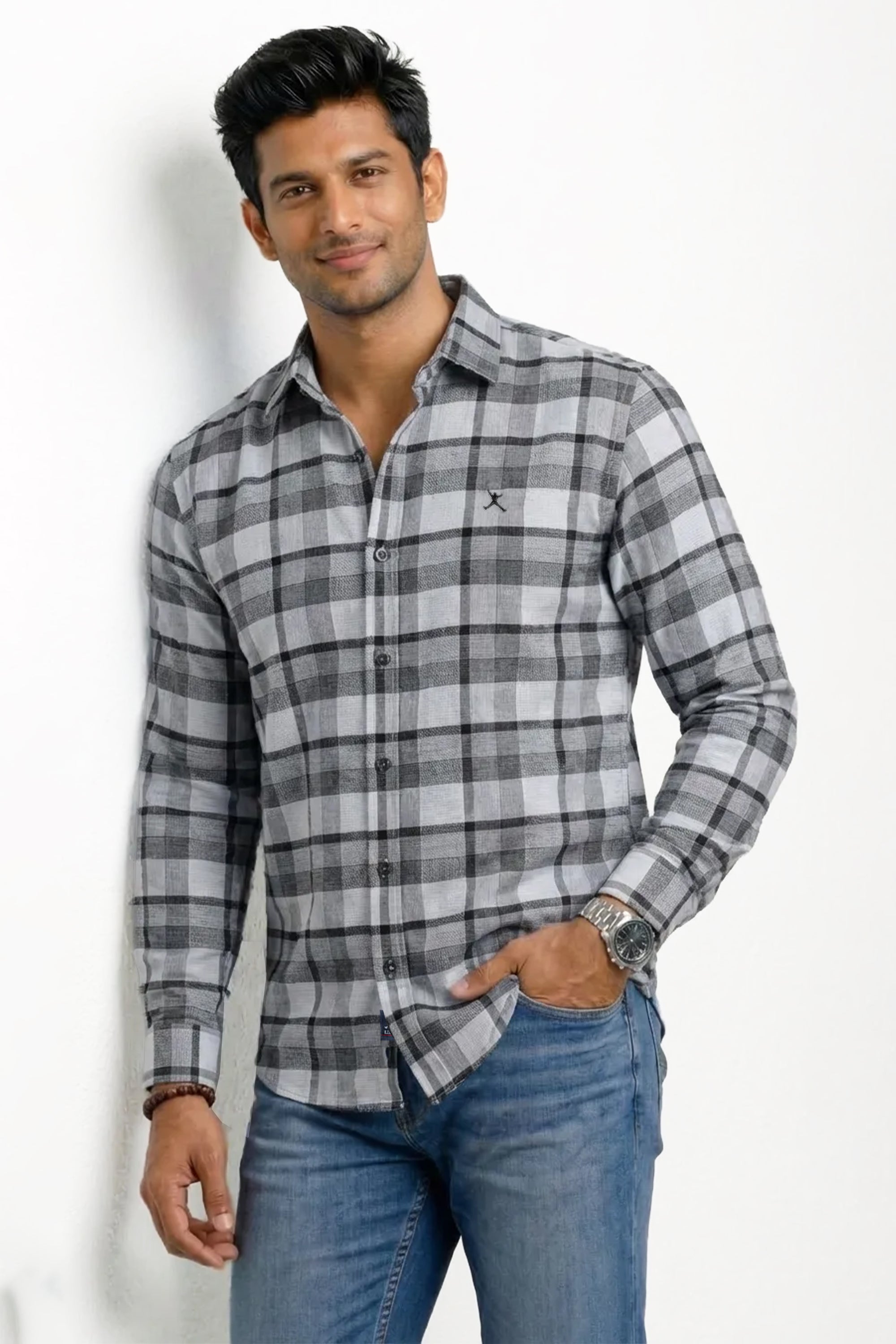Slim Fit Cotton Checks L/S Shirt