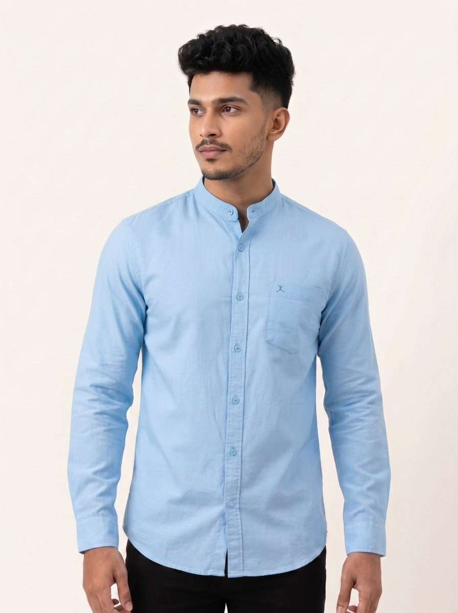 Slim Fit Cotton Plain Shirt L/S - Light Blue