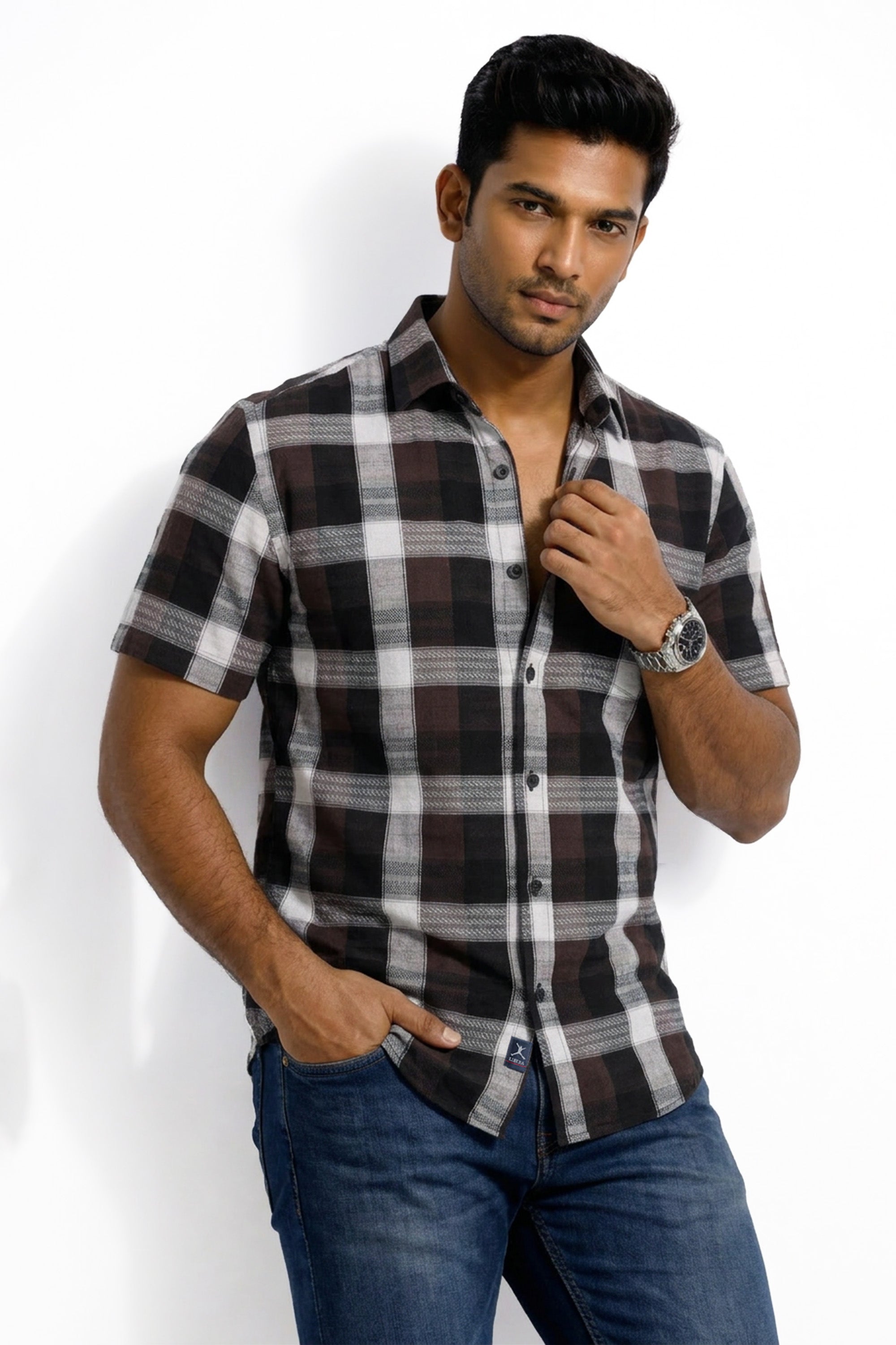 Slim Fit Cotton Checks S/S Shirt
