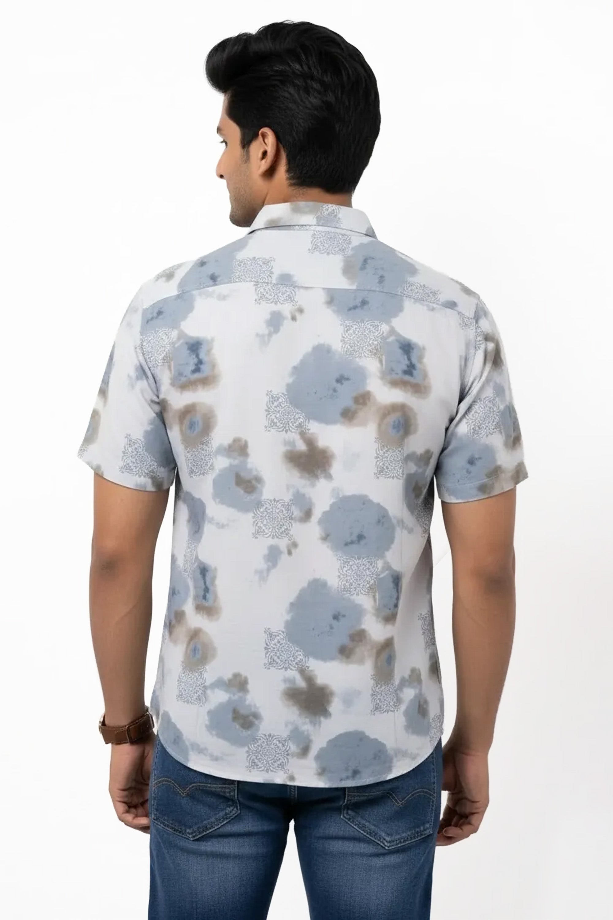 Slim Fit Cotton Linen Printed L/S Shirt