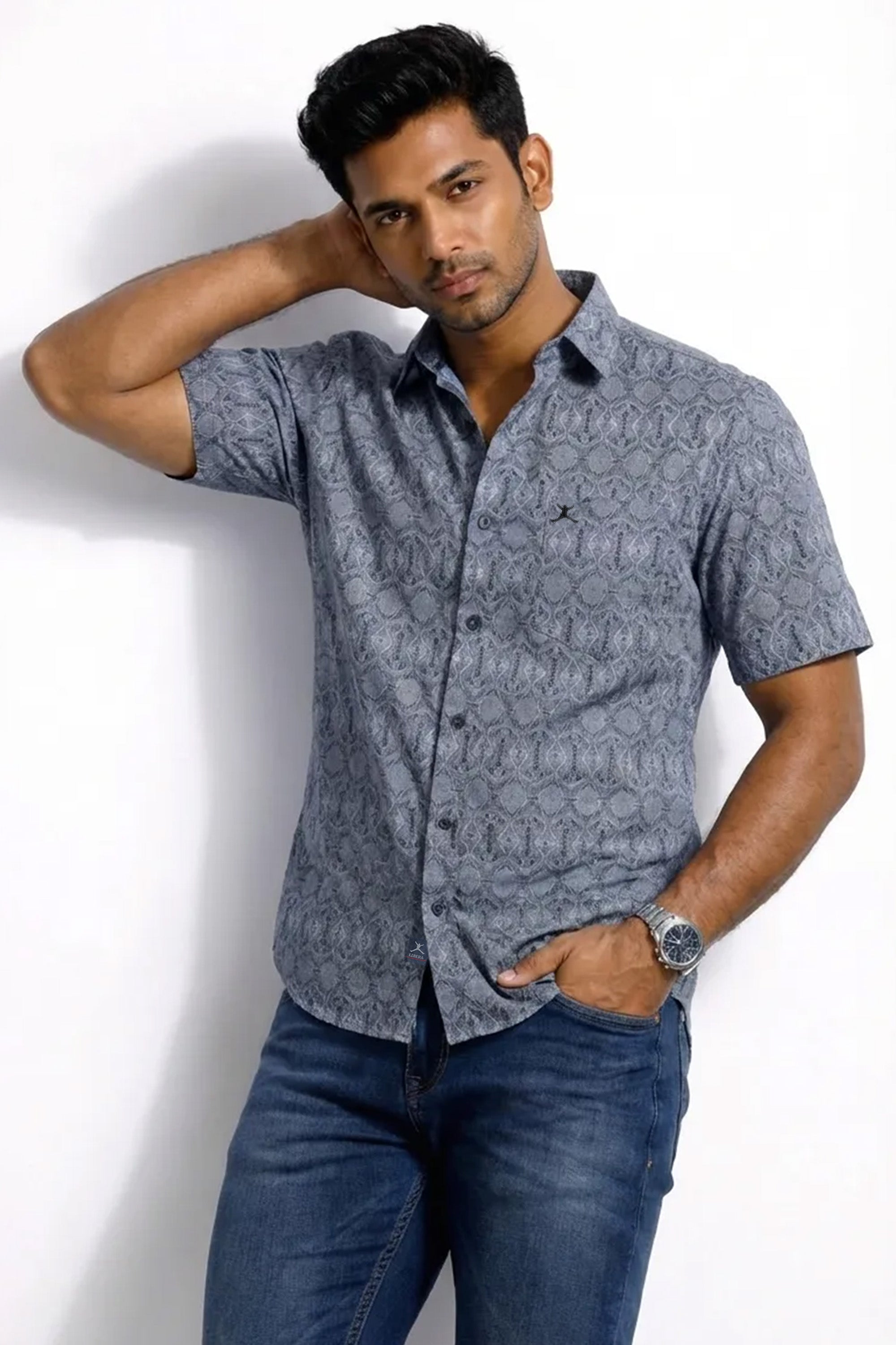 Slim Fit Cotton Linen Printed S/S Shirt