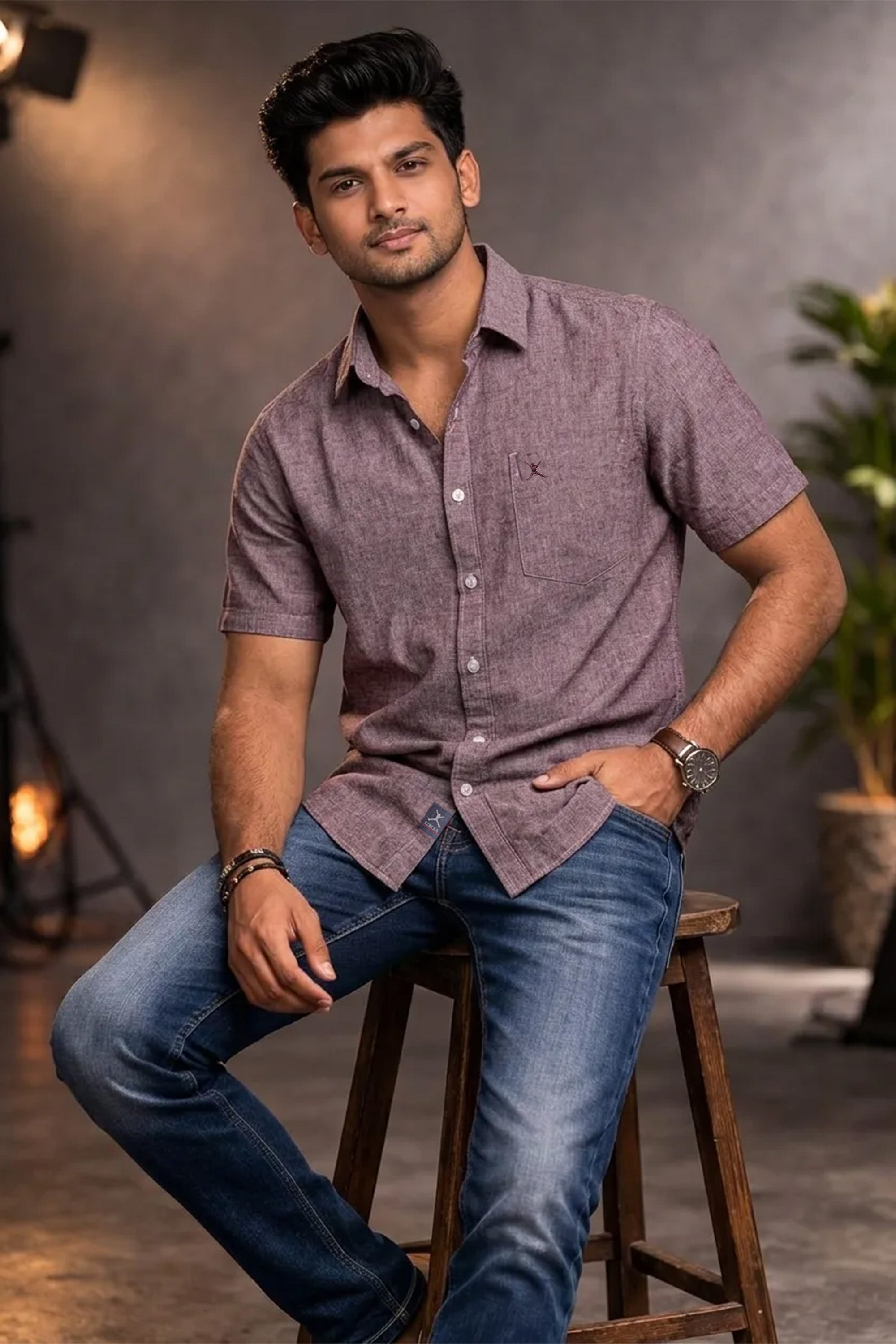 Slim Fit Cotton Linen Plain S/S Shirt