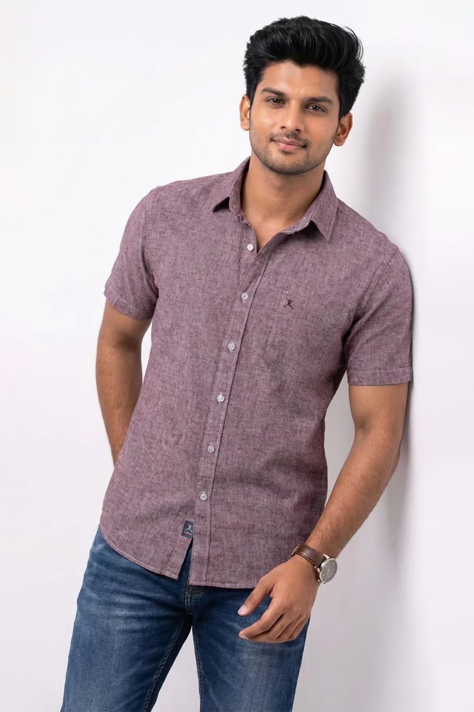 Slim Fit Cotton Linen Plain S/S Shirt