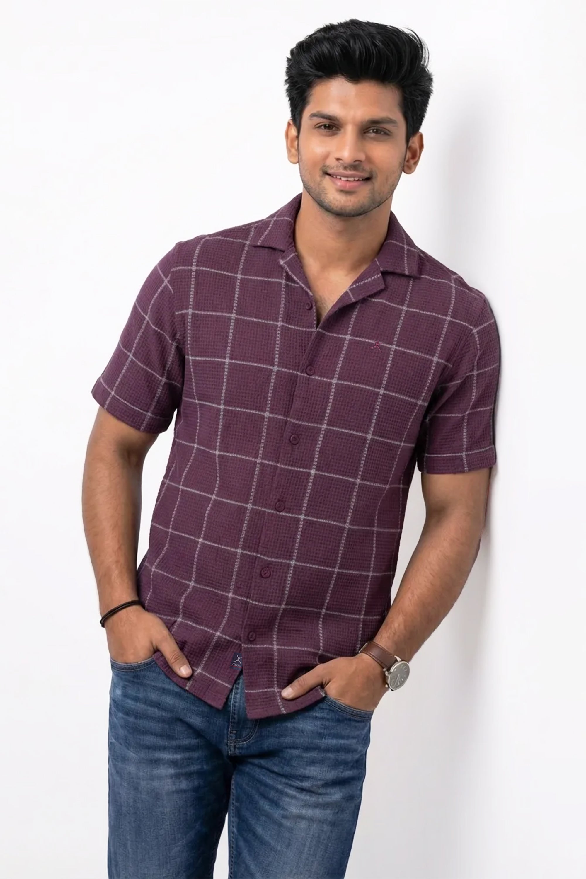 Slim Fit Cotton Cotton Checks S/S Shirt