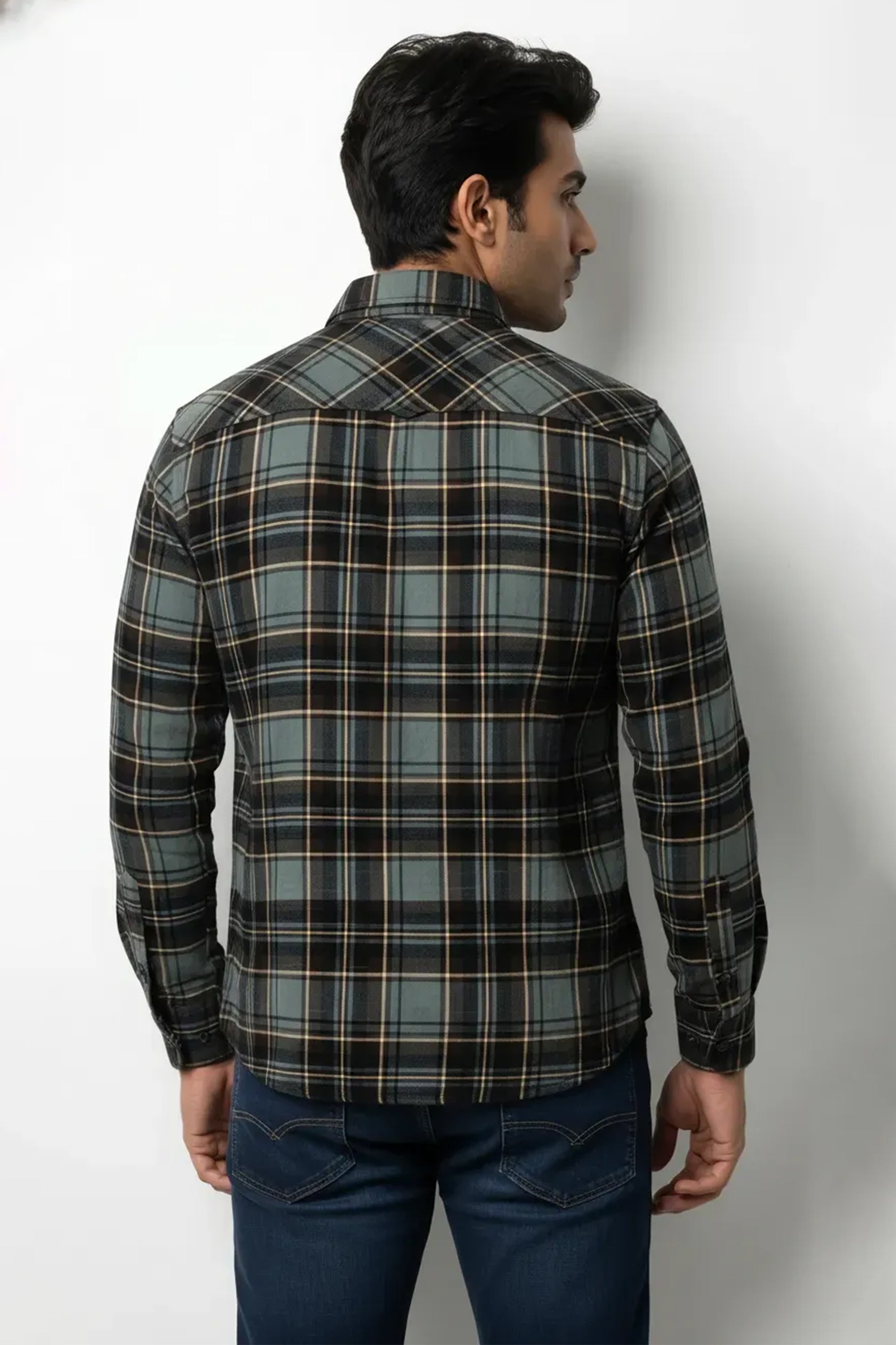 Slim Fit Cotton Double Pocket Check L/S Shirt