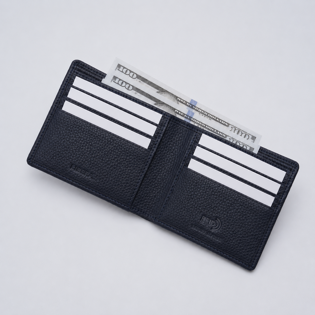 Genuine Leather RFID Wallet - Navy Blue