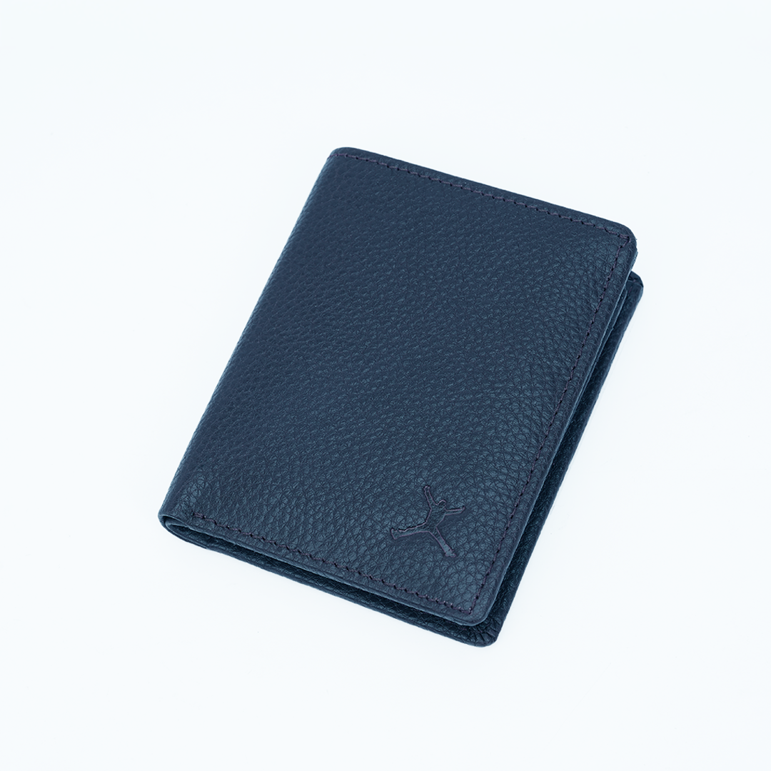 Genuine Pebbled Leather RFID Hip Wallet - Navy Blue